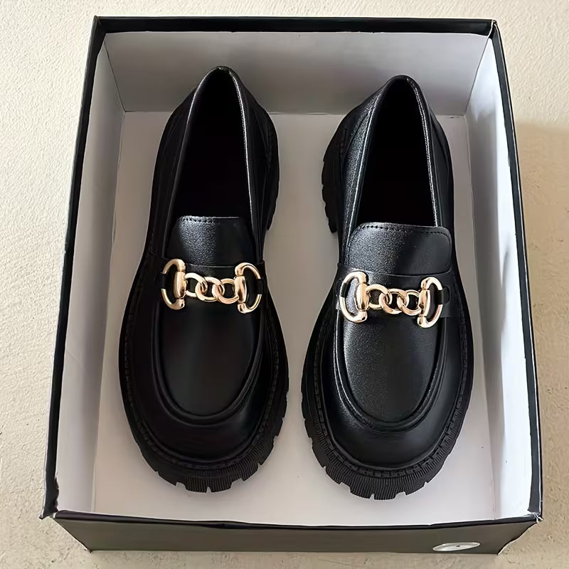 Mocassin Plateforme — Noir / Semelle épaisse / Sans lacets avec talon carré