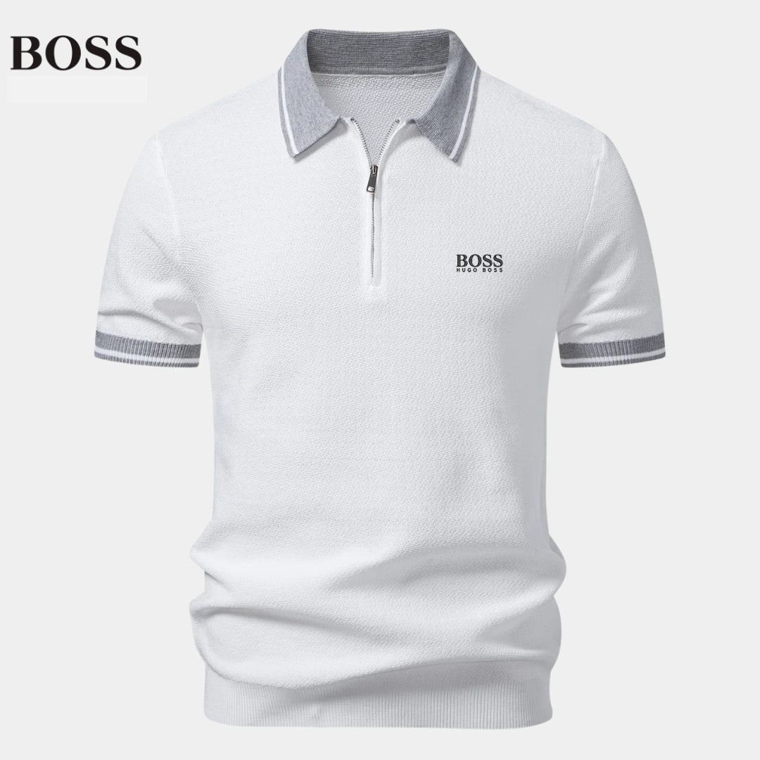 Polo Zippé en Maille Contrastée - Homme