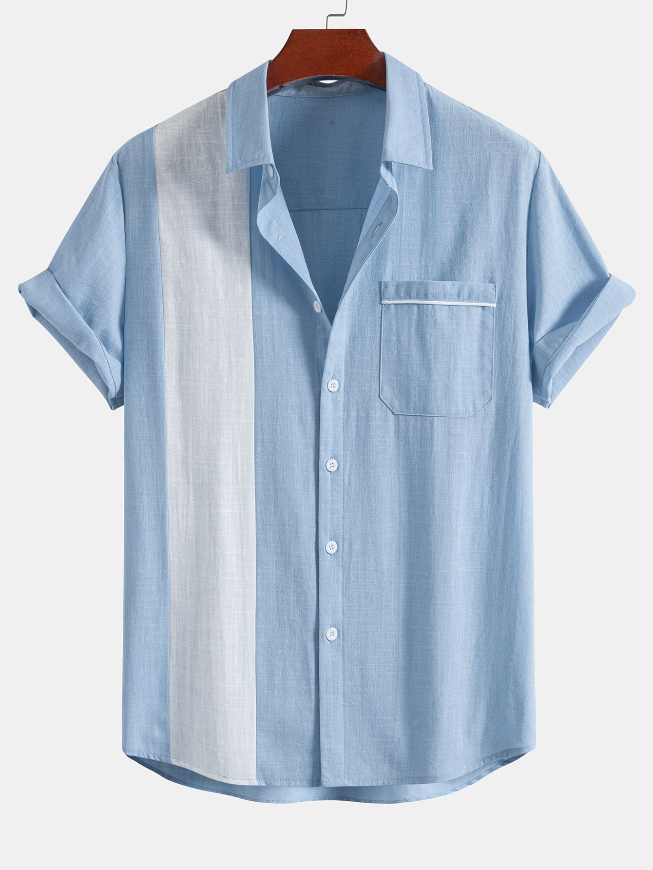 Linen Look Contrast Button Up Shirt & Straight Leg Linen Pants