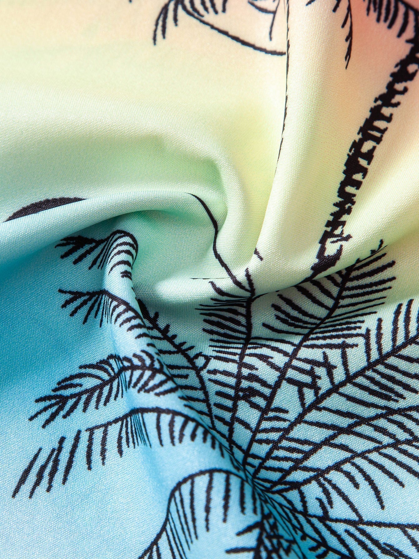 Palm Tree Seagull Print Button Up Shirt & Swim Shorts