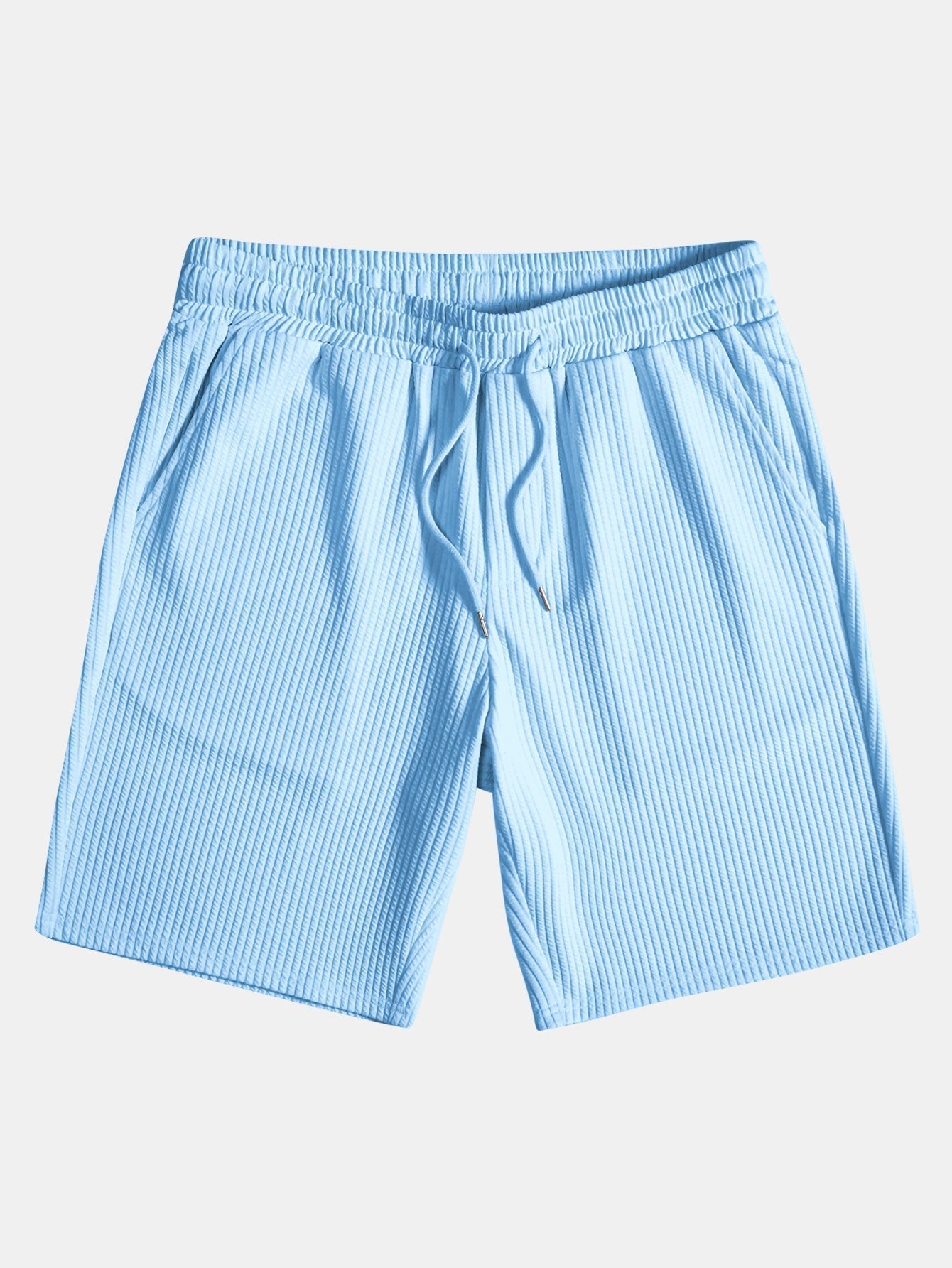 Muscle Fit Notch Ribbed Arc Hem T-Shirt & Drawstring Ribbed Shorts