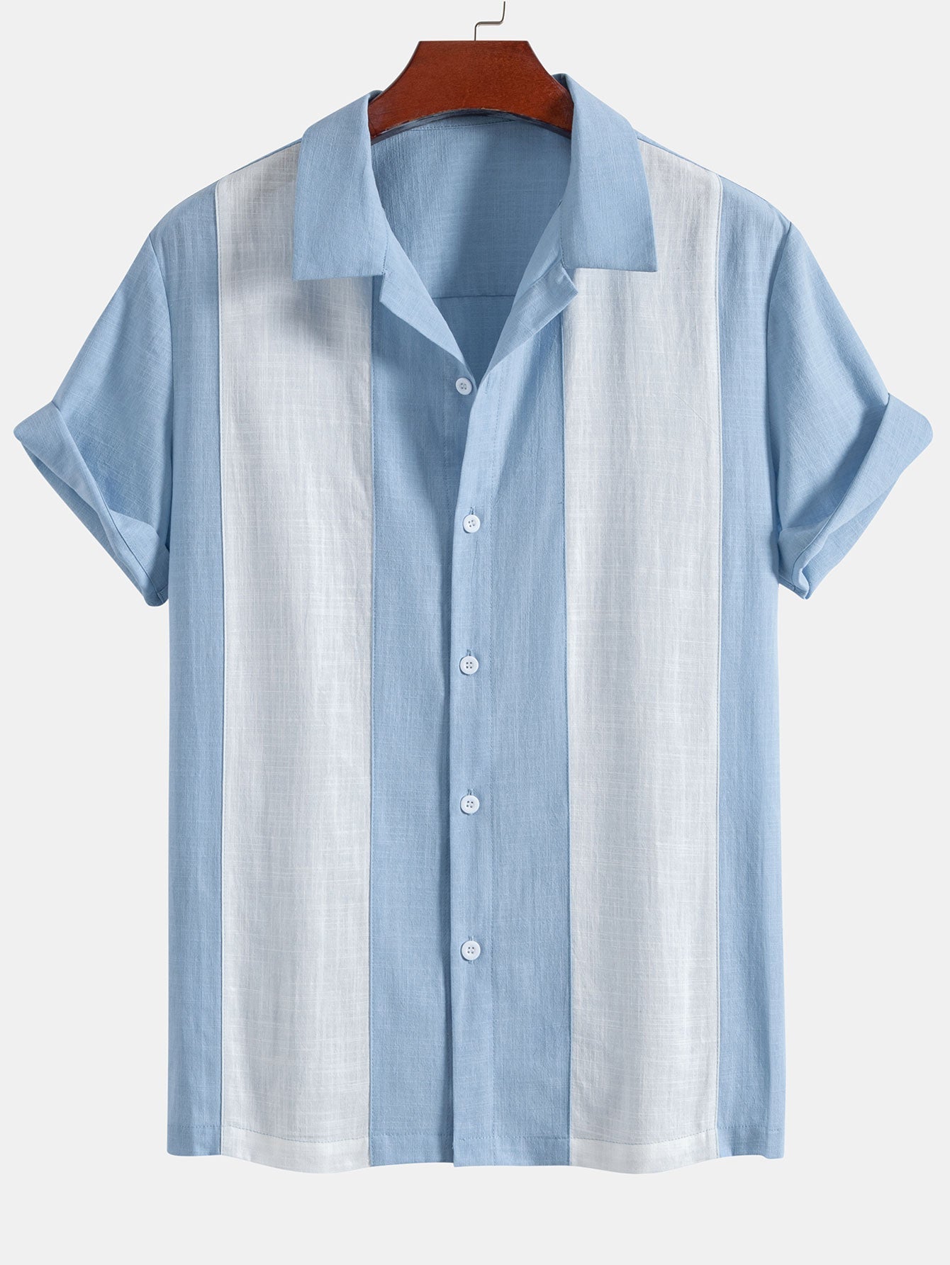 Linen Look Patchwork Bowling Shirt & Straight Leg Linen Pants