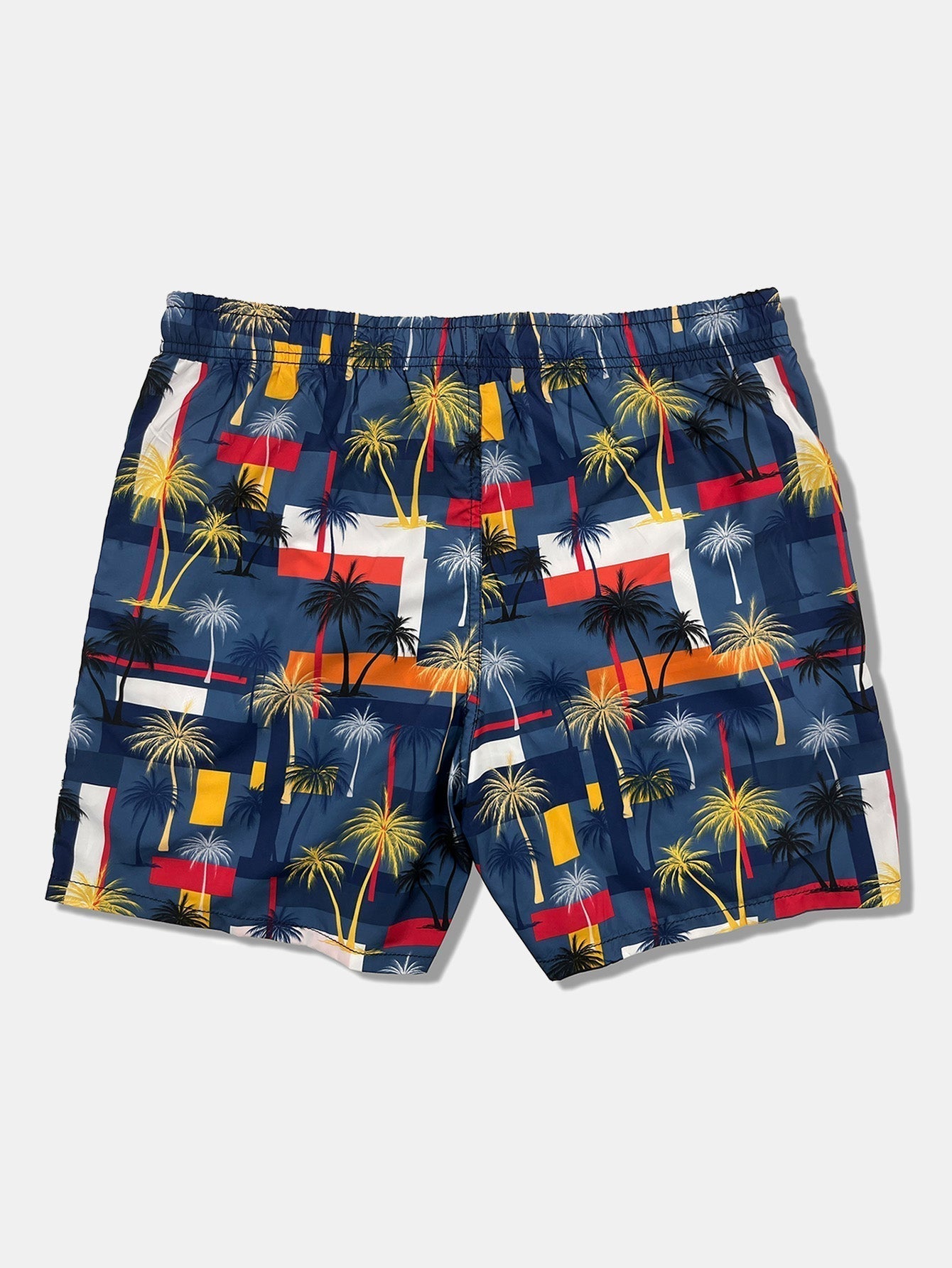 Regular Fit Palm Tree Print Cotton T-Shirt & Palm Tree Color Block Print Swim Shorts
