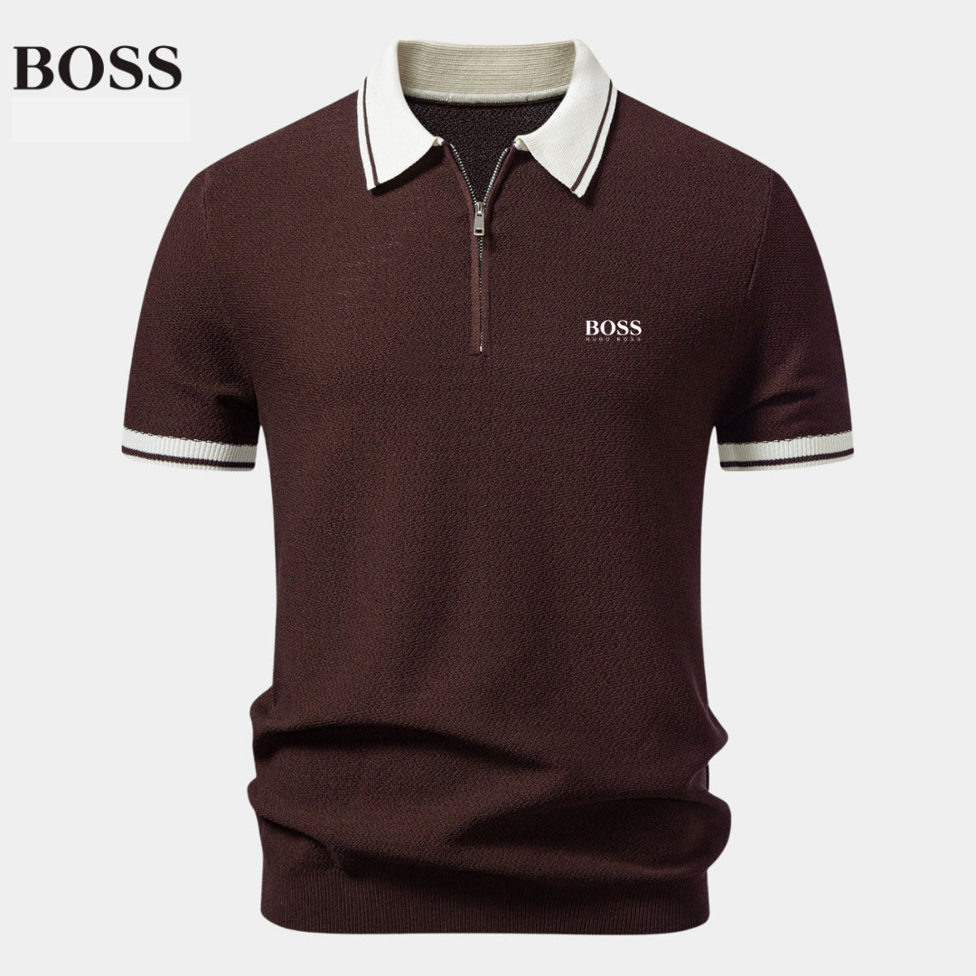Polo Zippé en Maille Contrastée - Homme