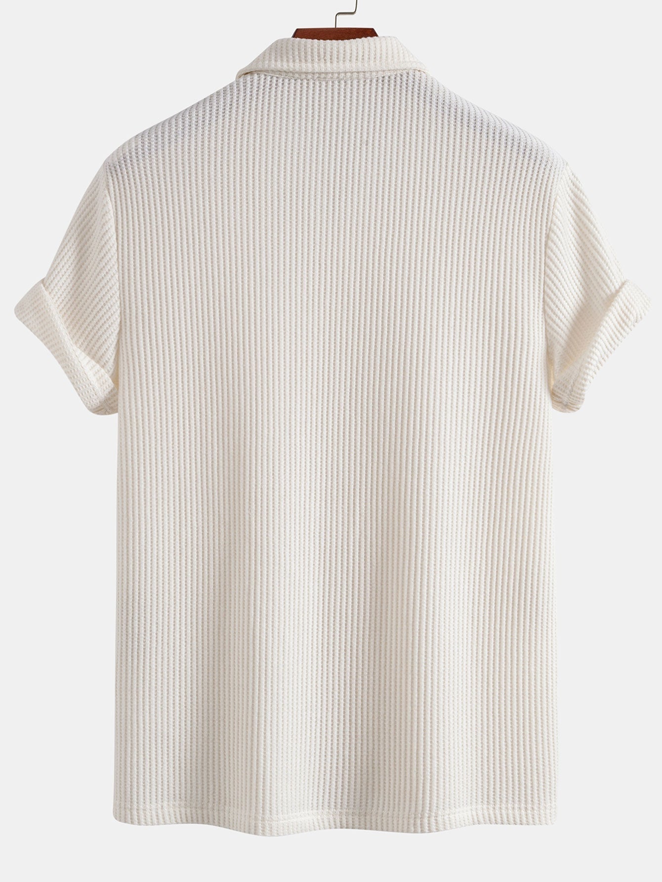 Short Sleeved Waffle V-neck Polo & Drawstring Knitted Waffle Shorts