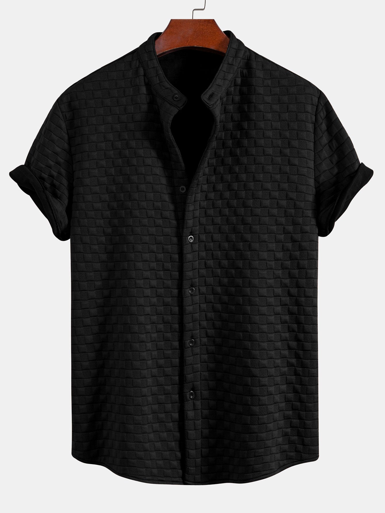 Checkerboard Stand Collar Shirt & Checkerboard Jacquard Shorts