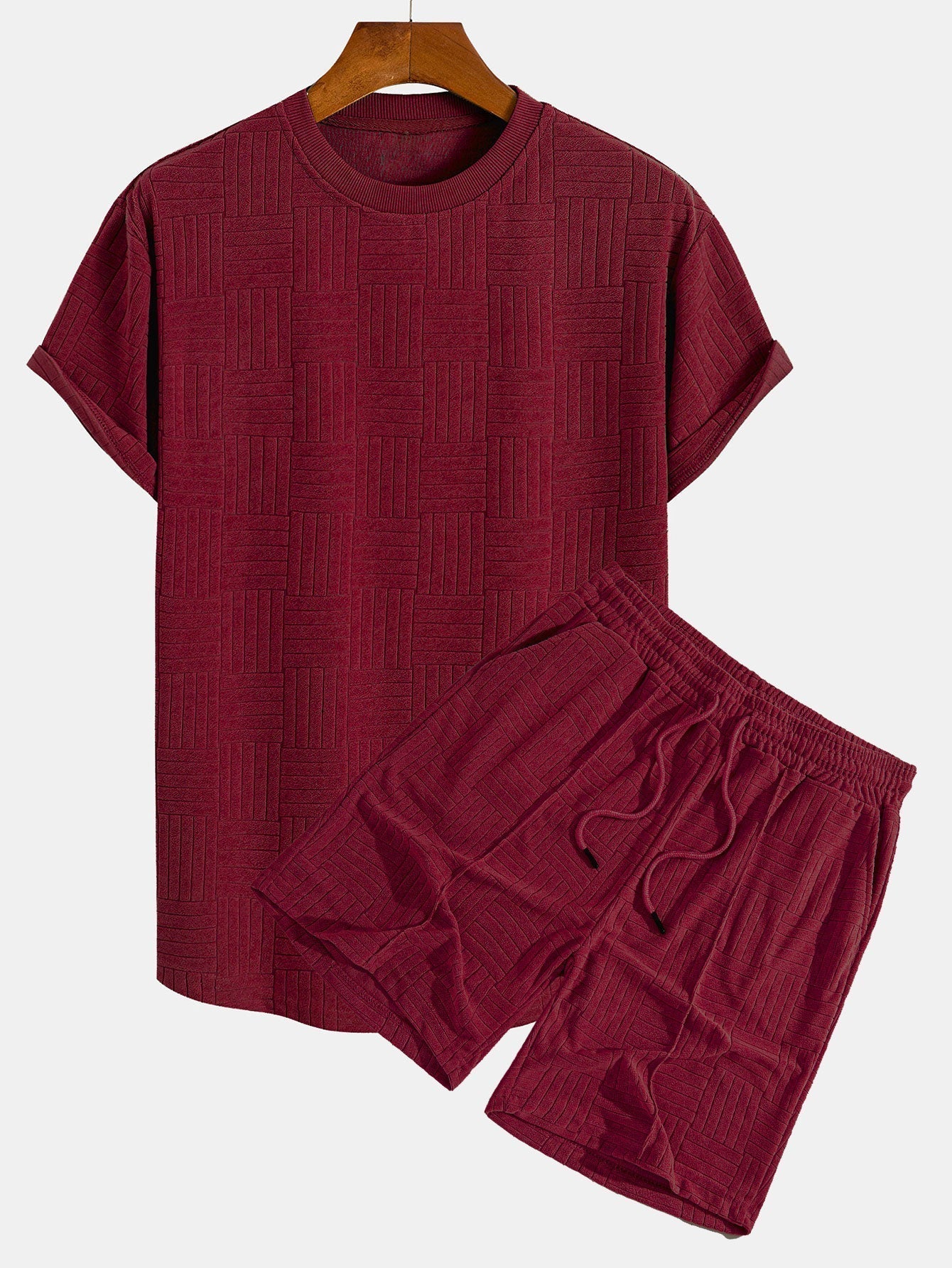 Striped Towelling Texture Arc Hem T-Shirt & Shorts