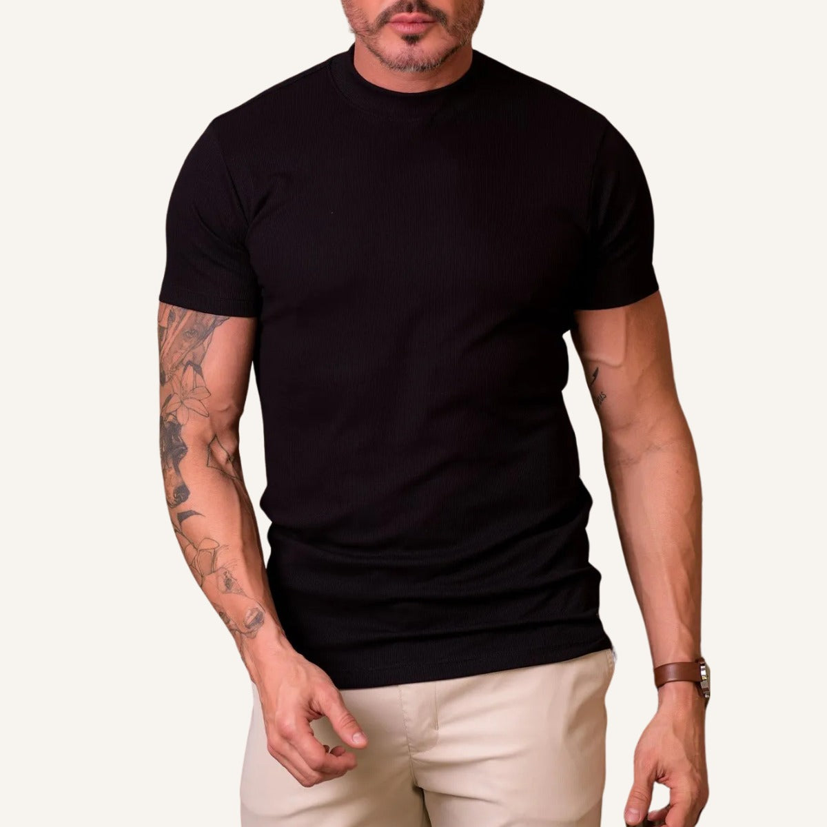 T-shirt Clarence col montant côtelé pour homme