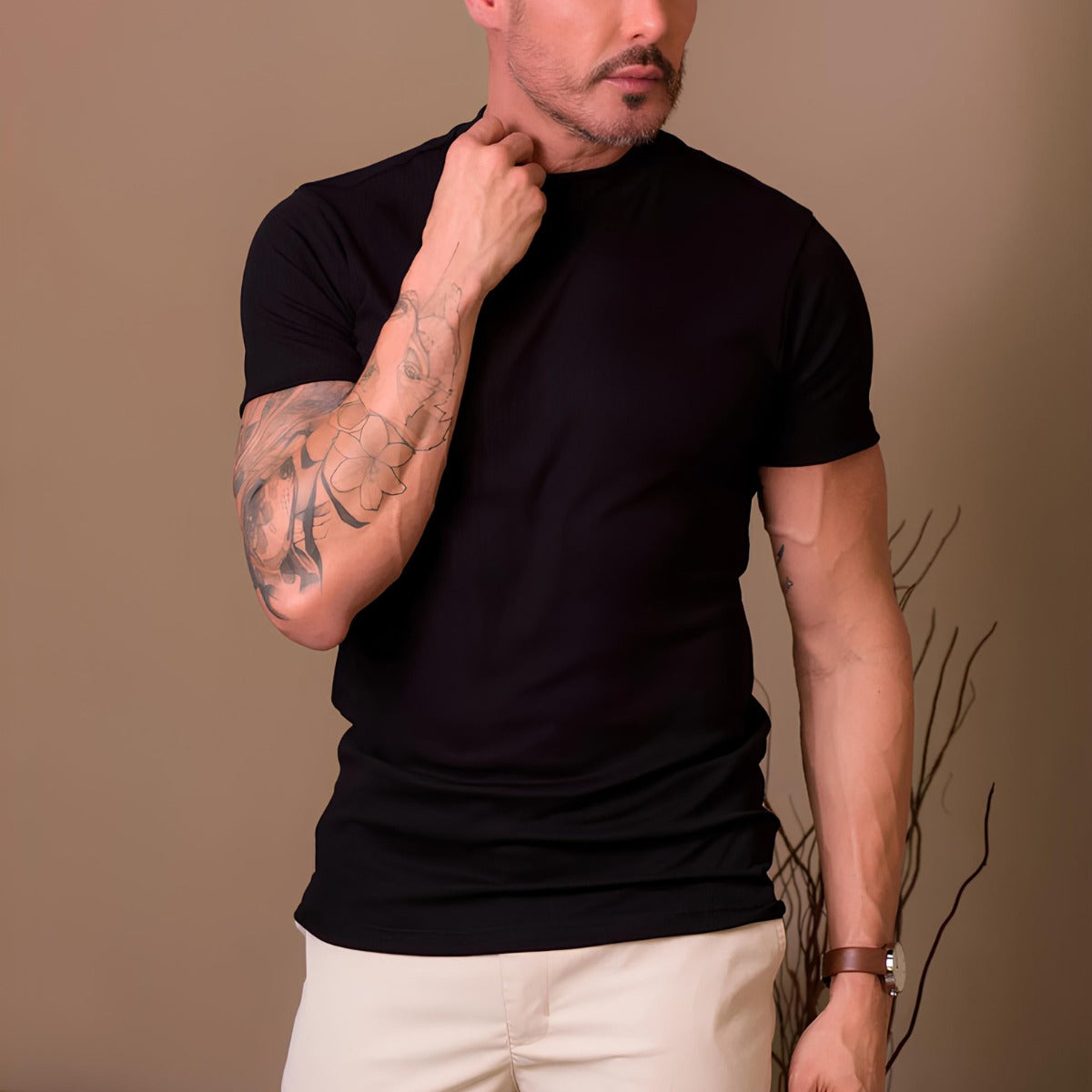 T-shirt Clarence col montant côtelé pour homme