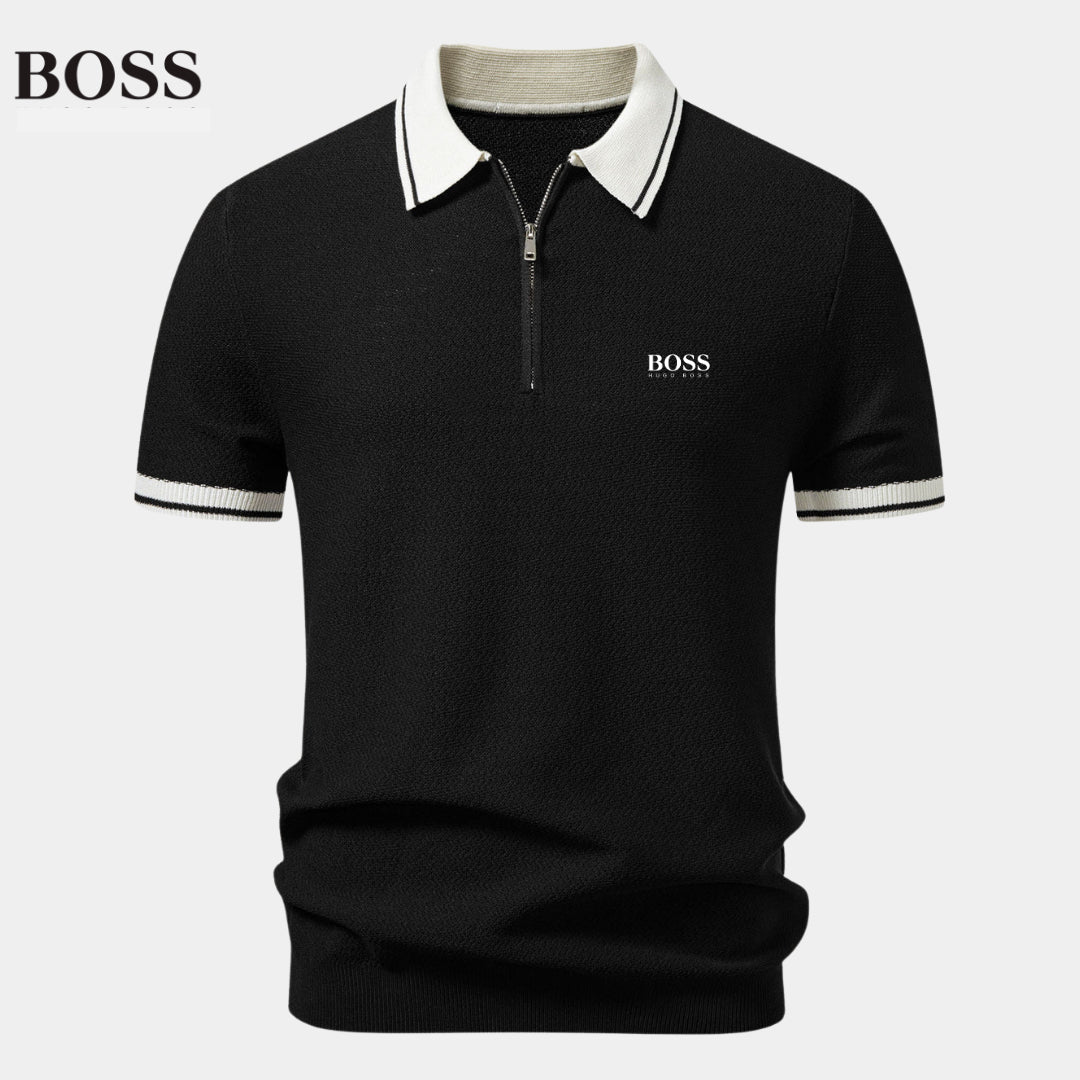 Polo Zippé en Maille Contrastée - Homme