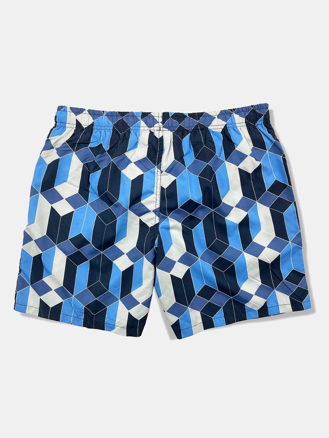Linen Rayon Blend Button Up Shirt & Geometric Color Block Print Swim Shorts