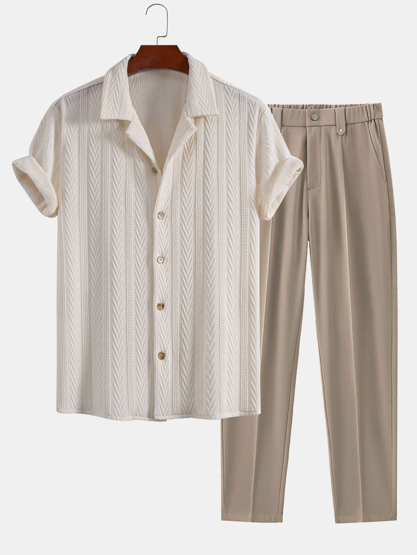 Texture Jacquard Cuban Shirt & Slim Fit Cropped Tapered Pants