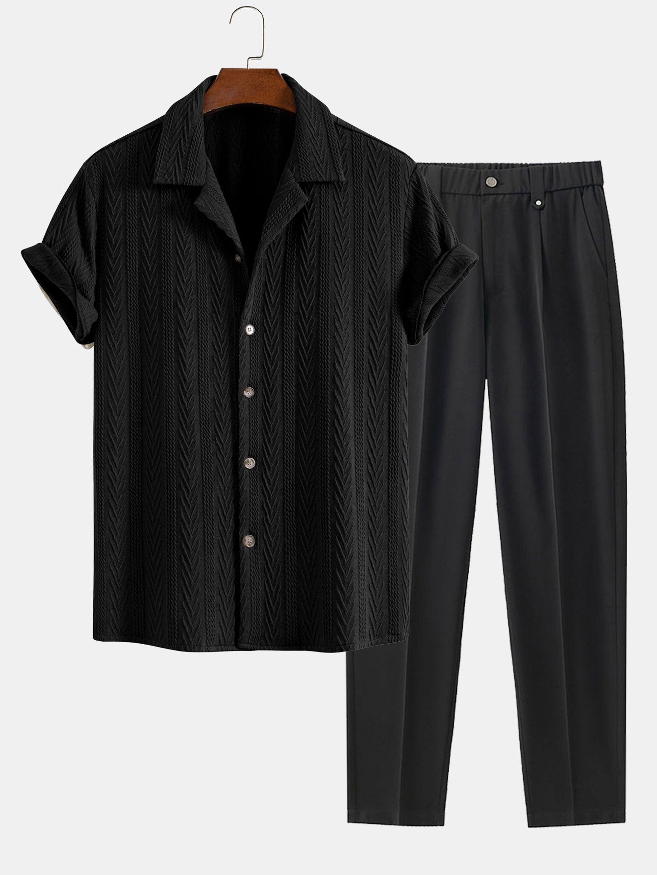 Texture Jacquard Cuban Shirt & Slim Fit Cropped Tapered Pants