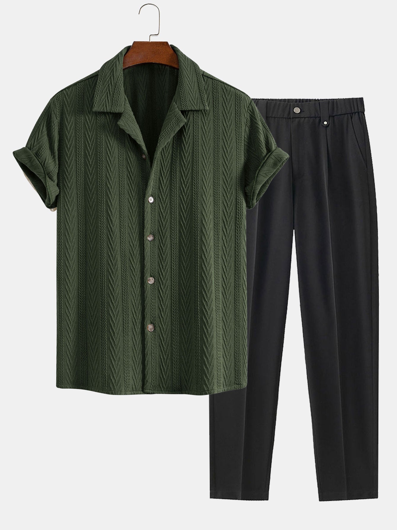 Texture Jacquard Cuban Shirt & Slim Fit Cropped Tapered Pants