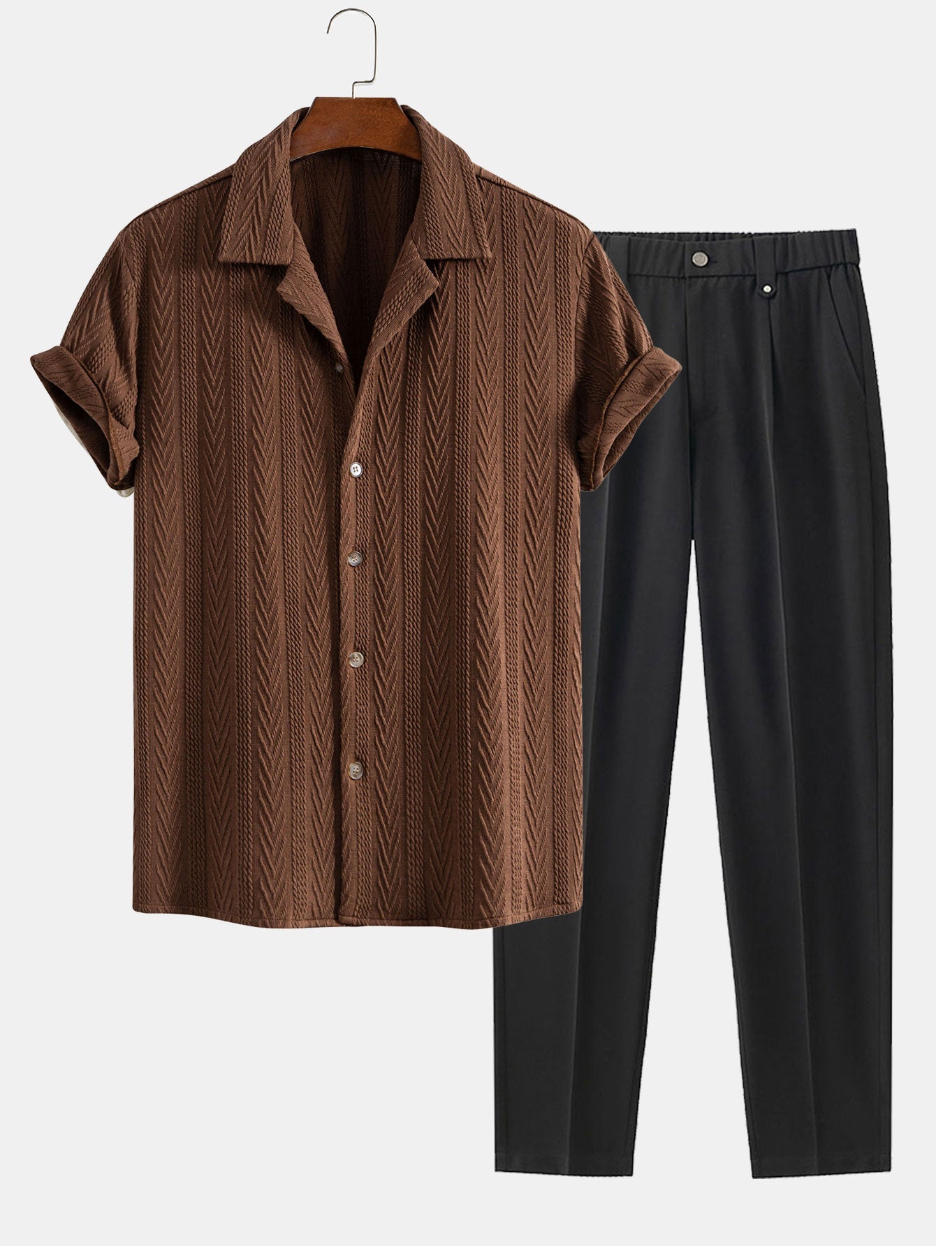 Texture Jacquard Cuban Shirt & Slim Fit Cropped Tapered Pants