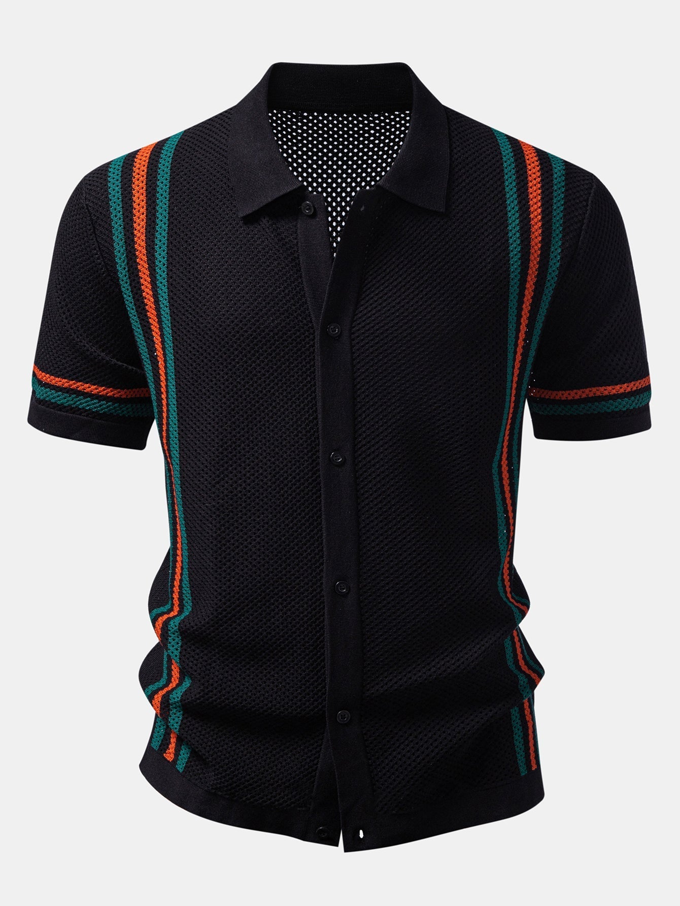 Stripe Button Up Open Kint Shirt & Drawstring Shorts