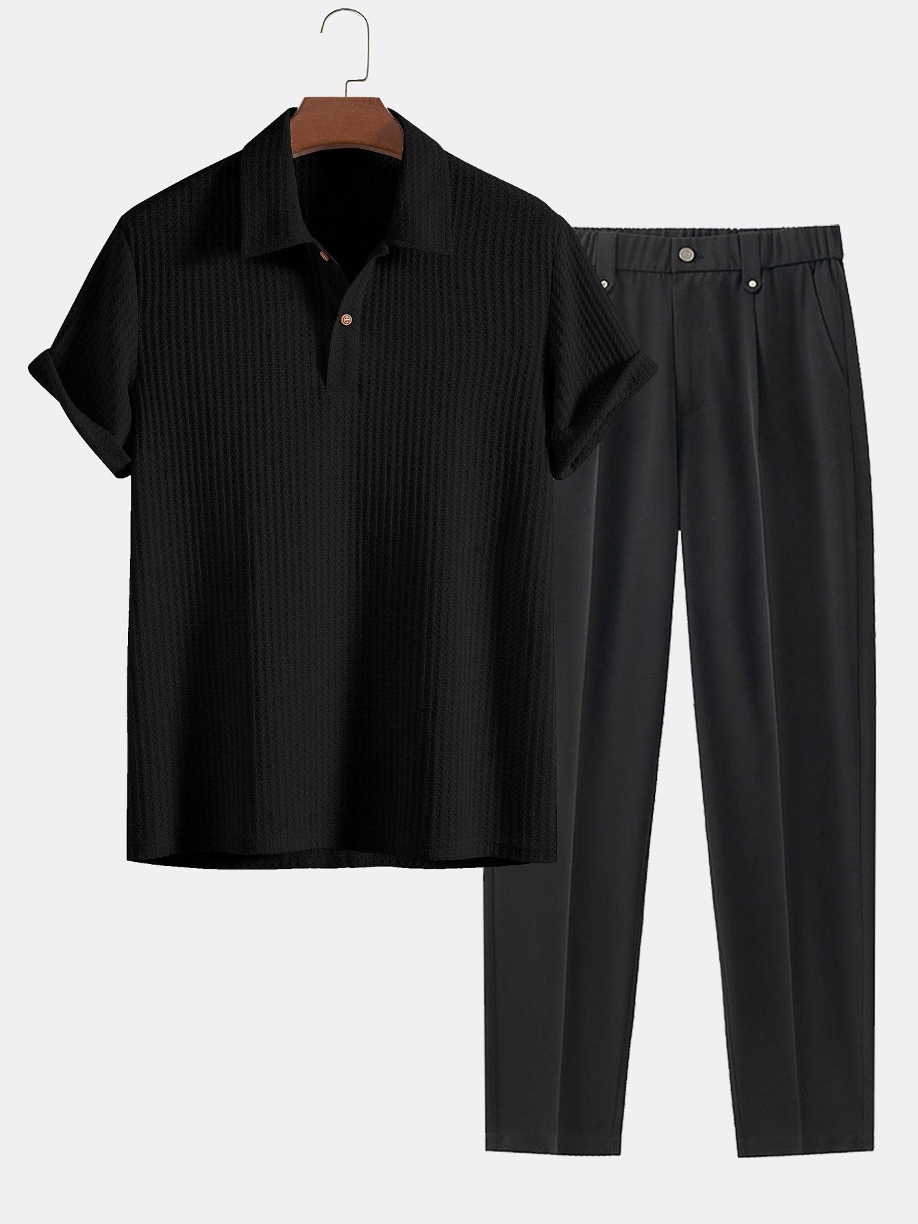 Knitted Waffle Polo Shirt & Slim Fit Cropped Tapered Pants