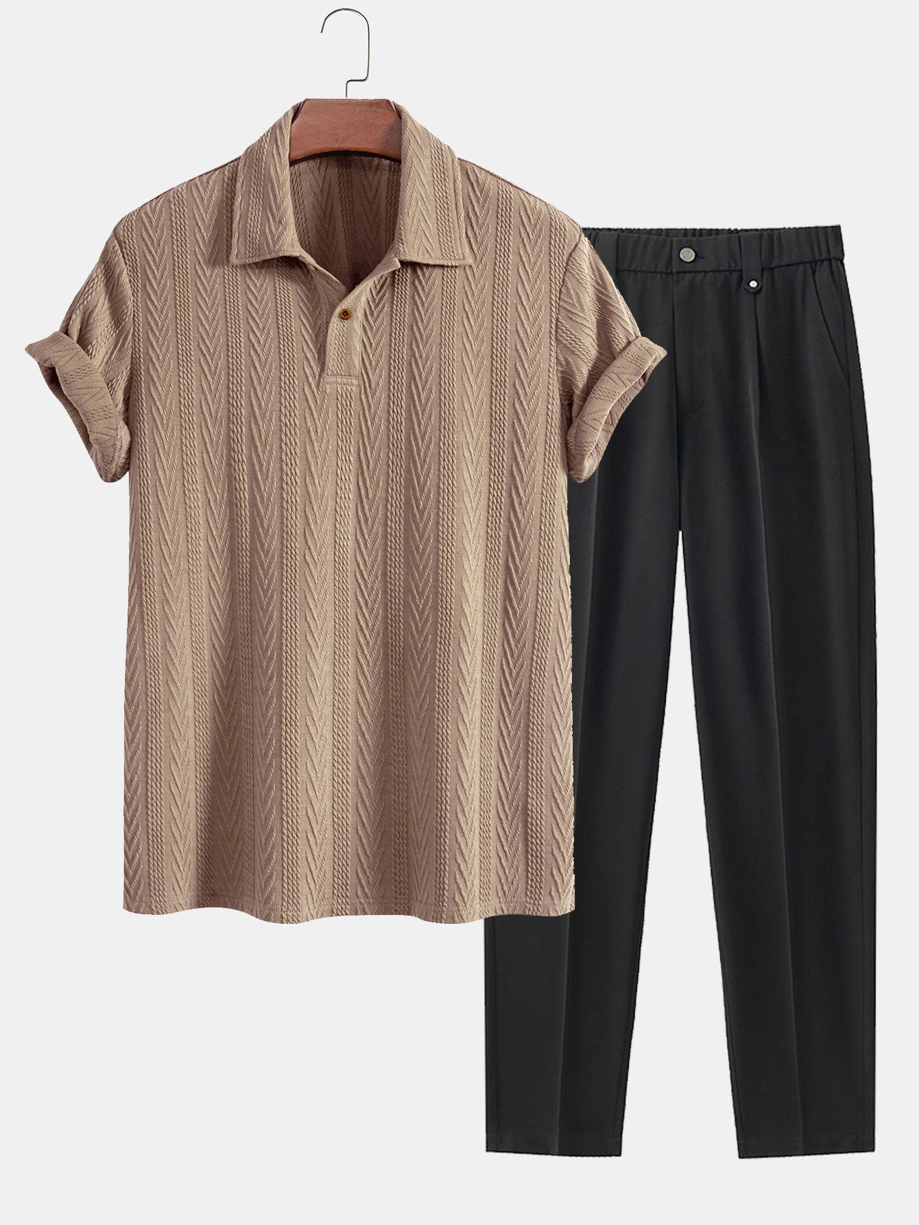 Short Sleeve Jacquard Polo & Slim Fit Cropped Tapered Pants