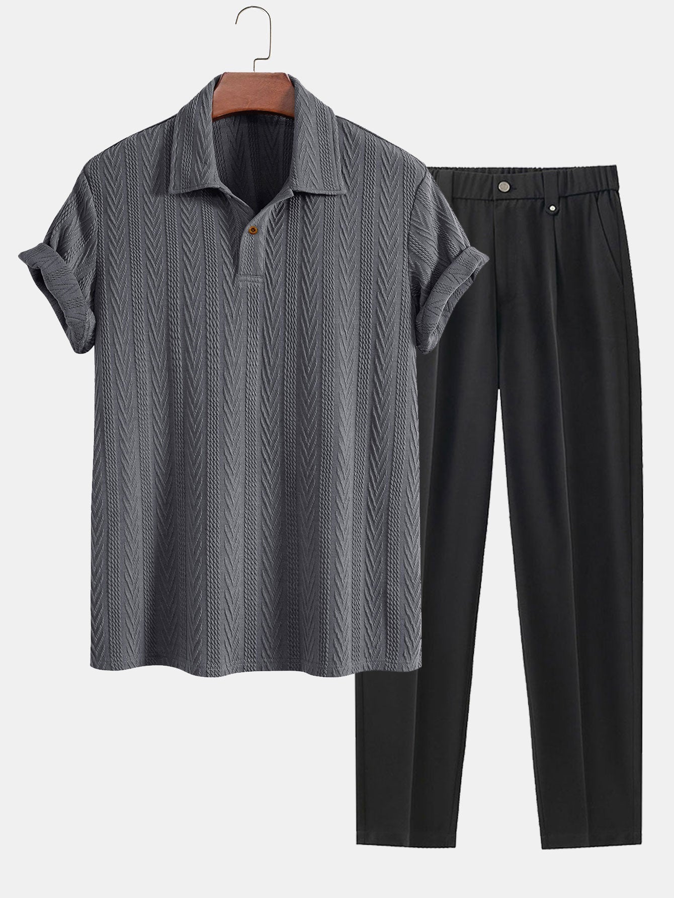 Short Sleeve Jacquard Polo & Slim Fit Cropped Tapered Pants