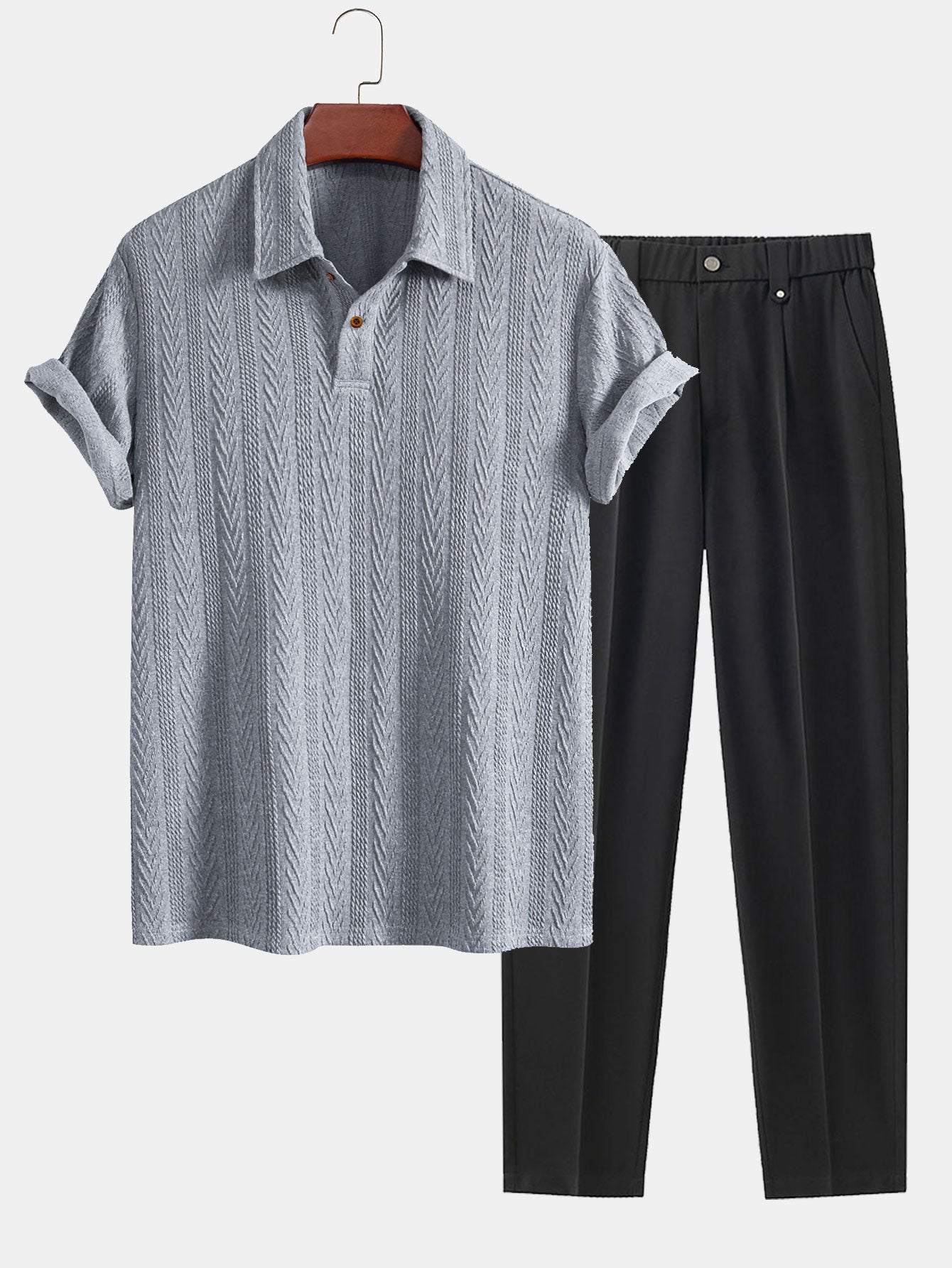Short Sleeve Jacquard Polo & Slim Fit Cropped Tapered Pants