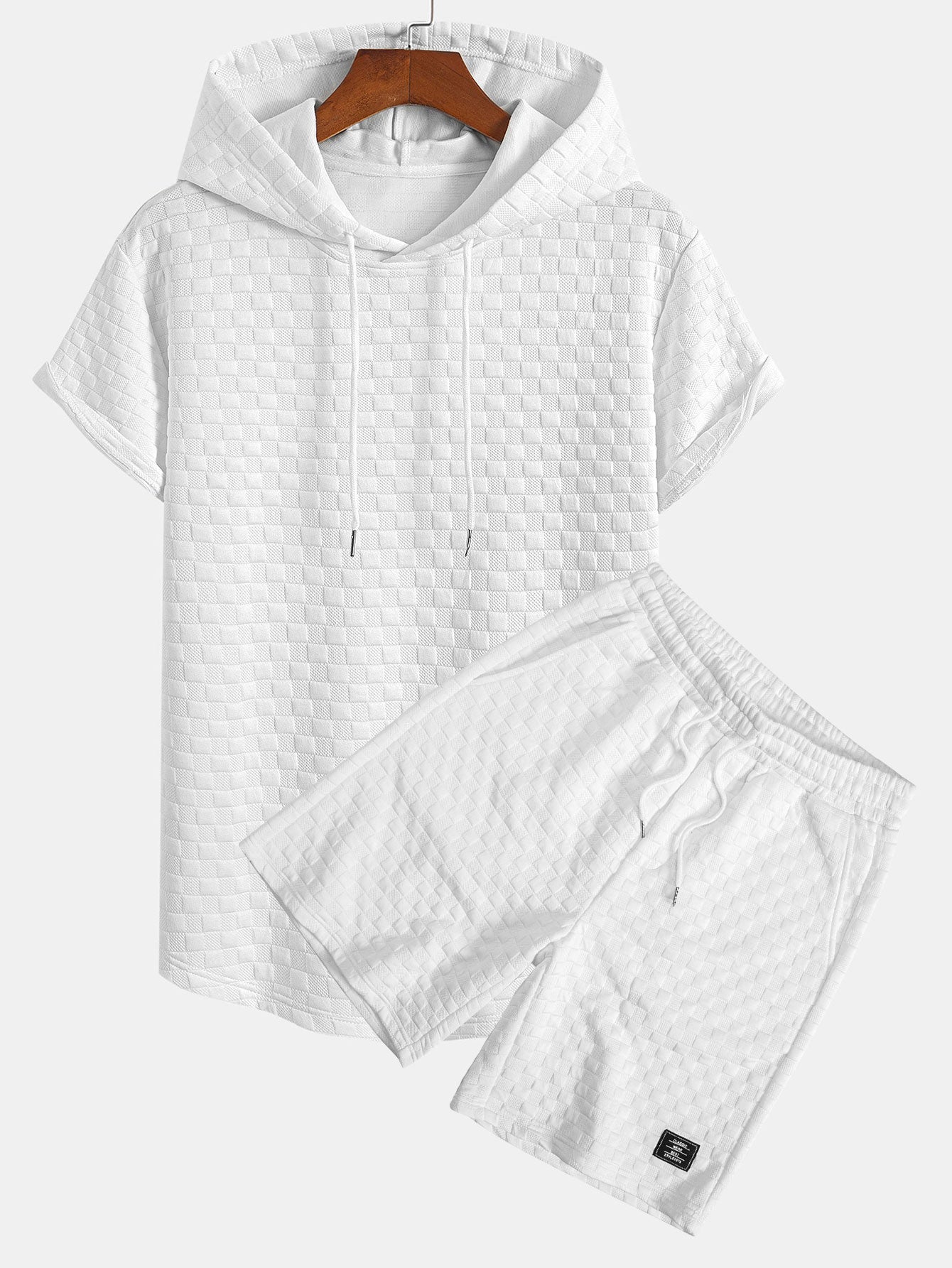 Checkerboard Jacquard Arc Hem Hooded T-Shirt & Checkerboard Jacquard Shorts
