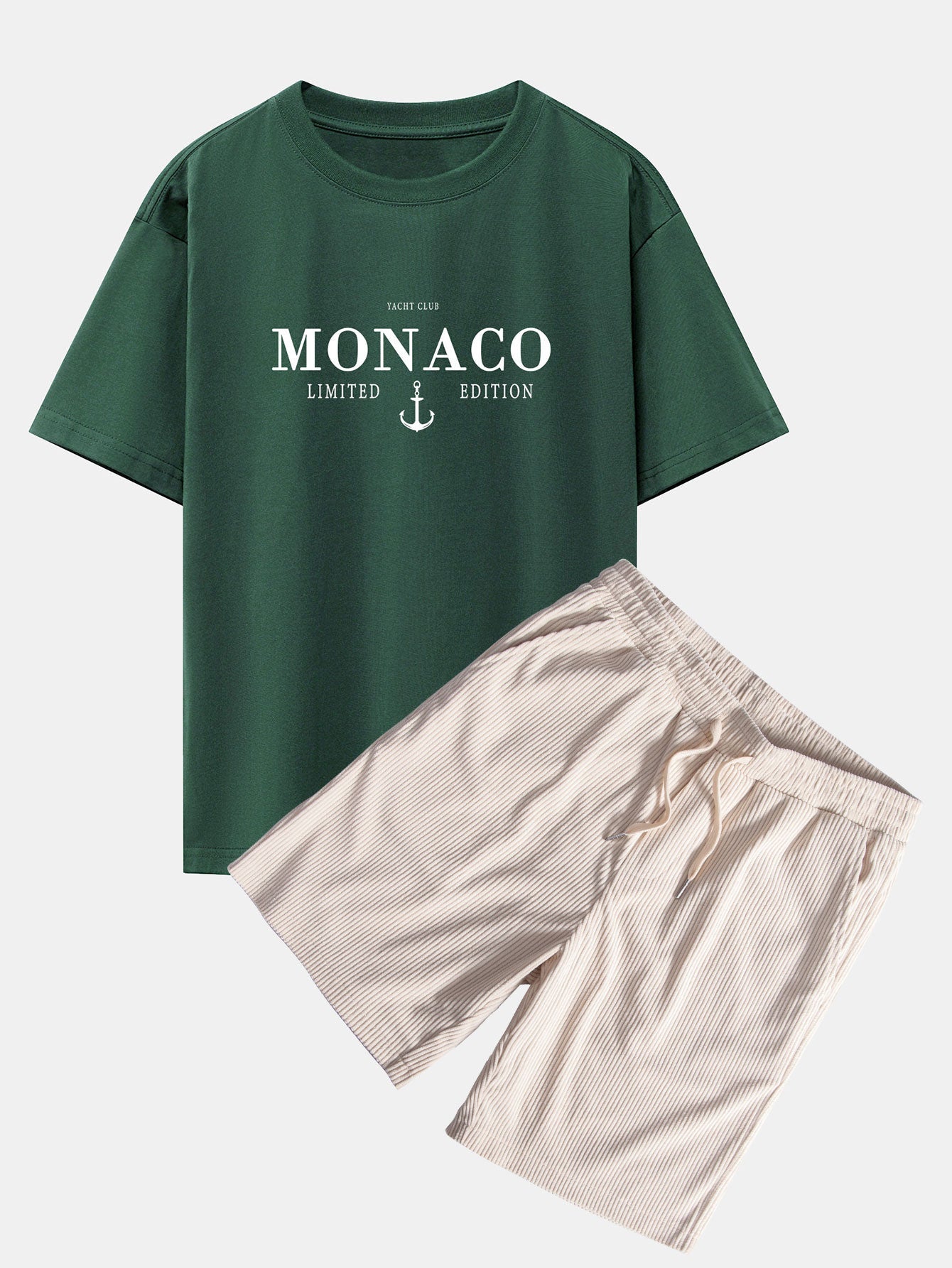 Monaco Slogan Print Drop Shoulder Oversize T-Shirt & Corduroy Drawstring Shorts