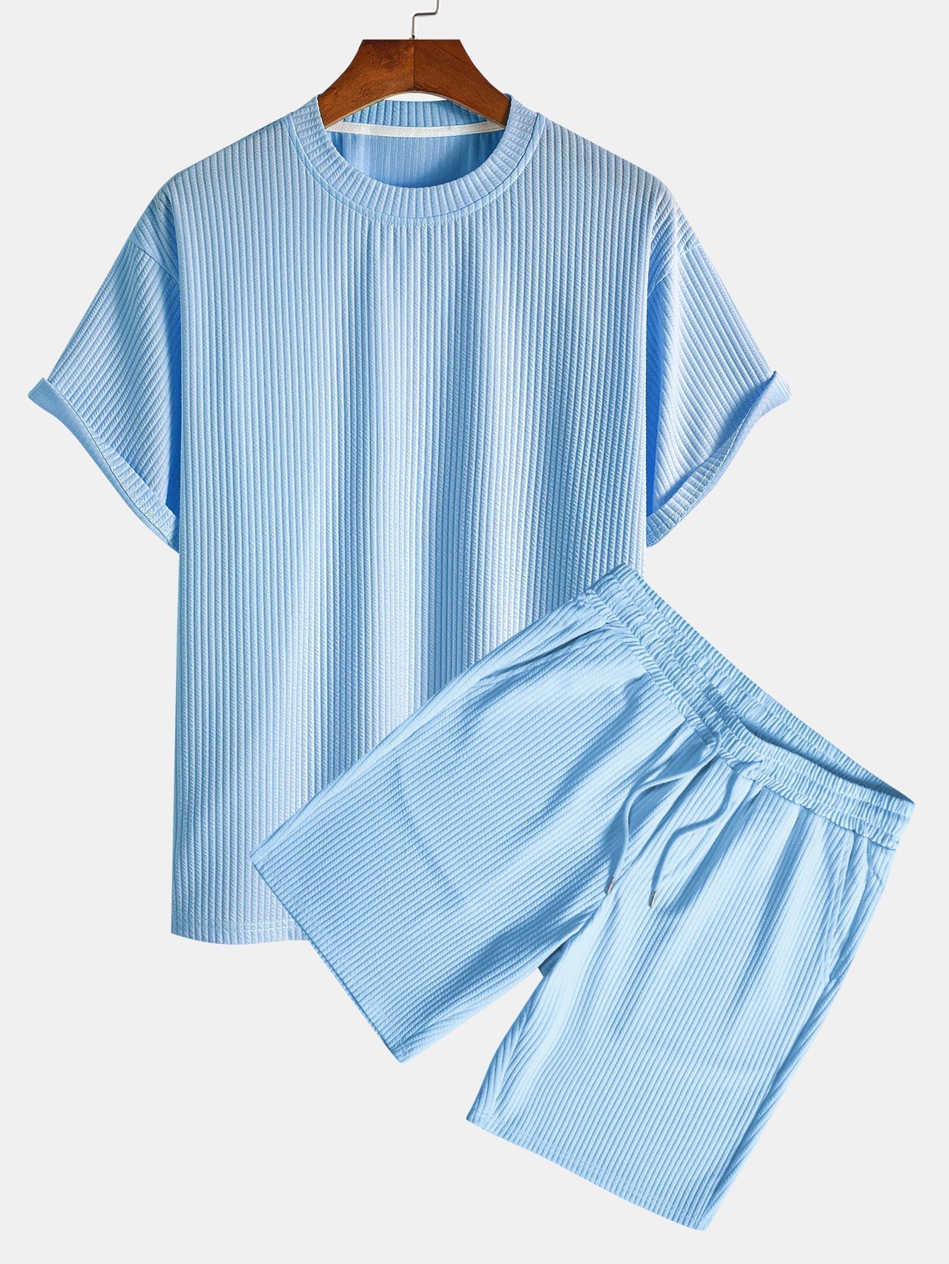 Relax Fit Ribbed T-Shirt & Drawstring Ribbed Shorts