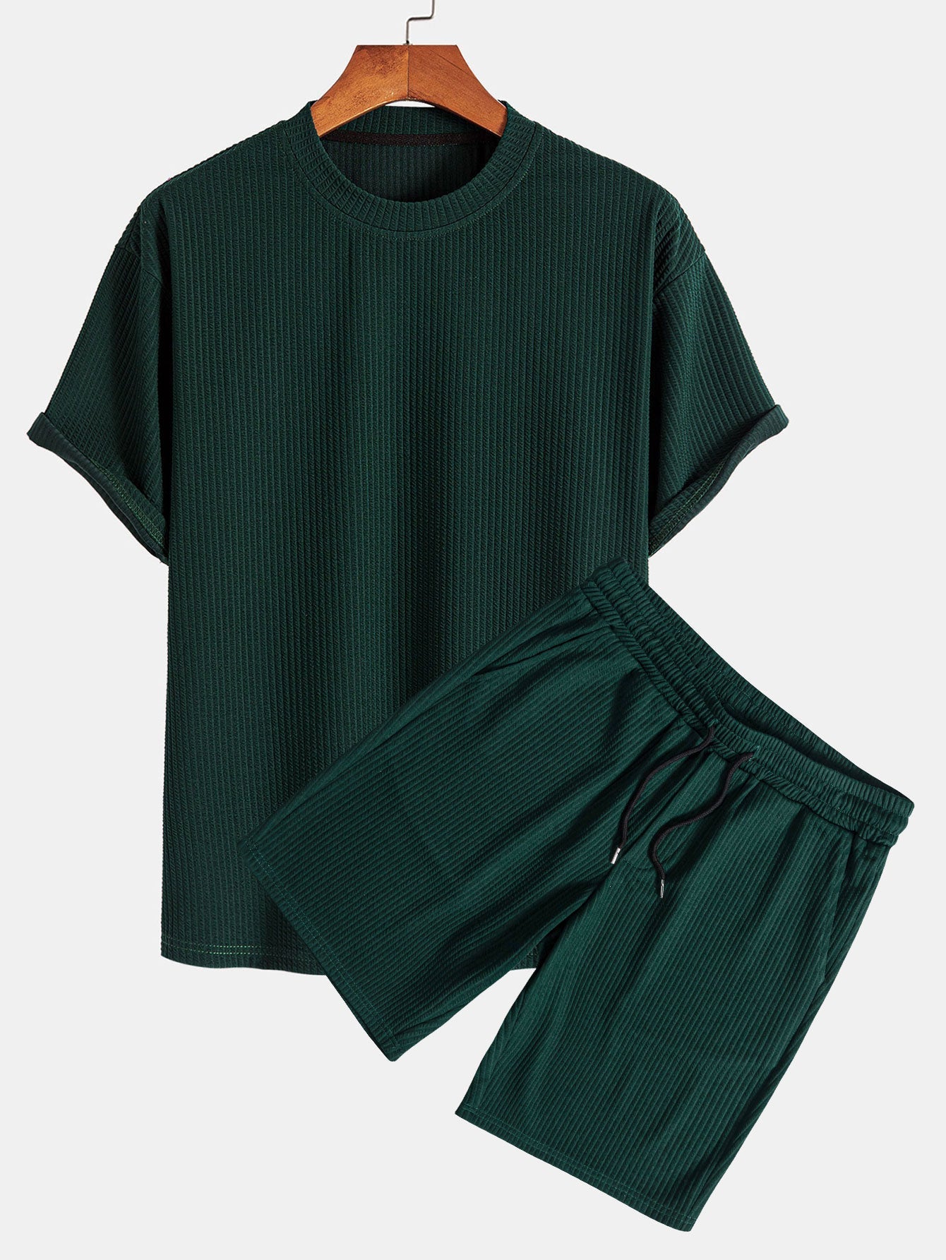Relax Fit Ribbed T-Shirt & Drawstring Ribbed Shorts