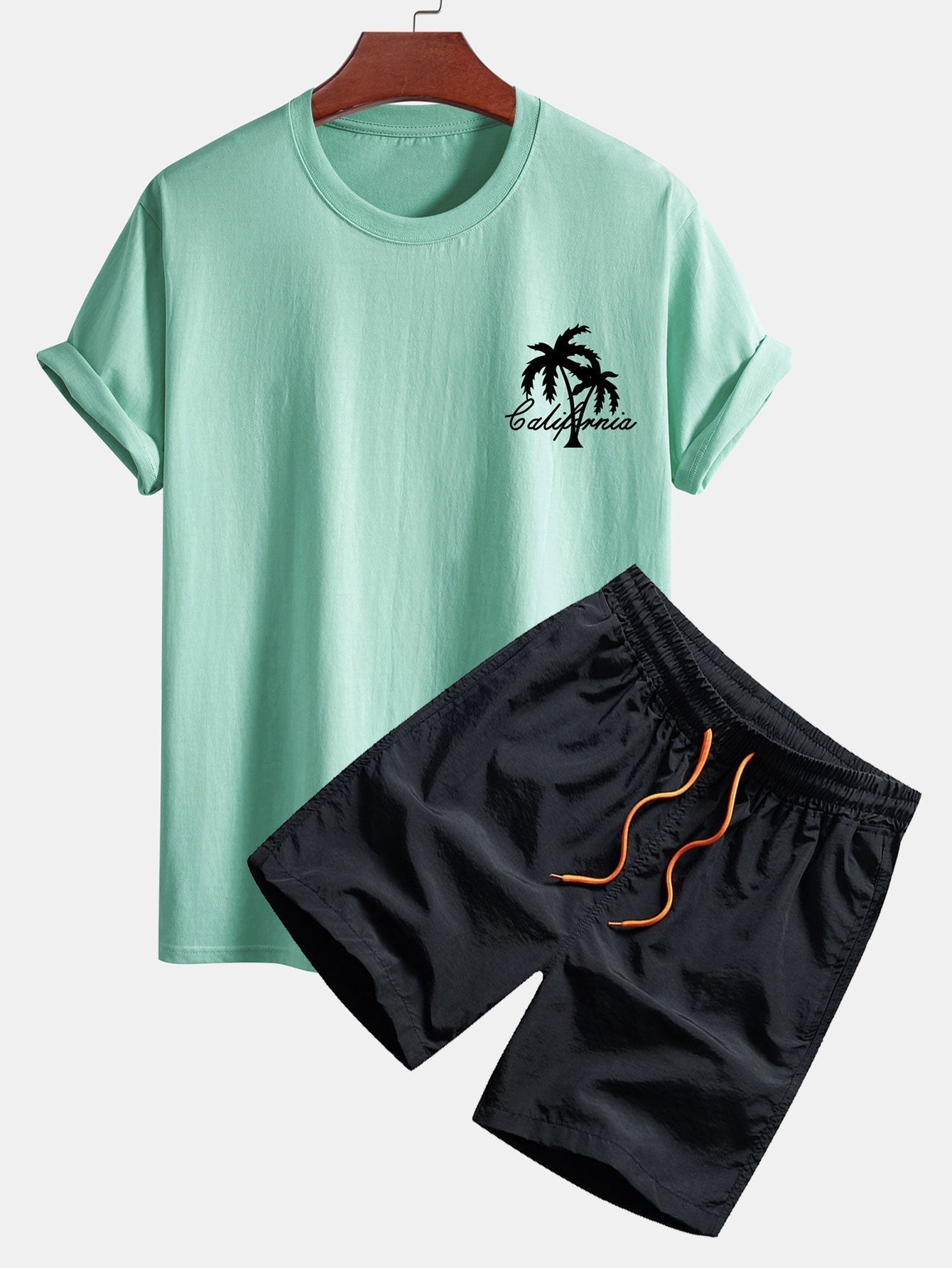 California Palm Tree Print Cotton T-Shirt & Swim Shorts