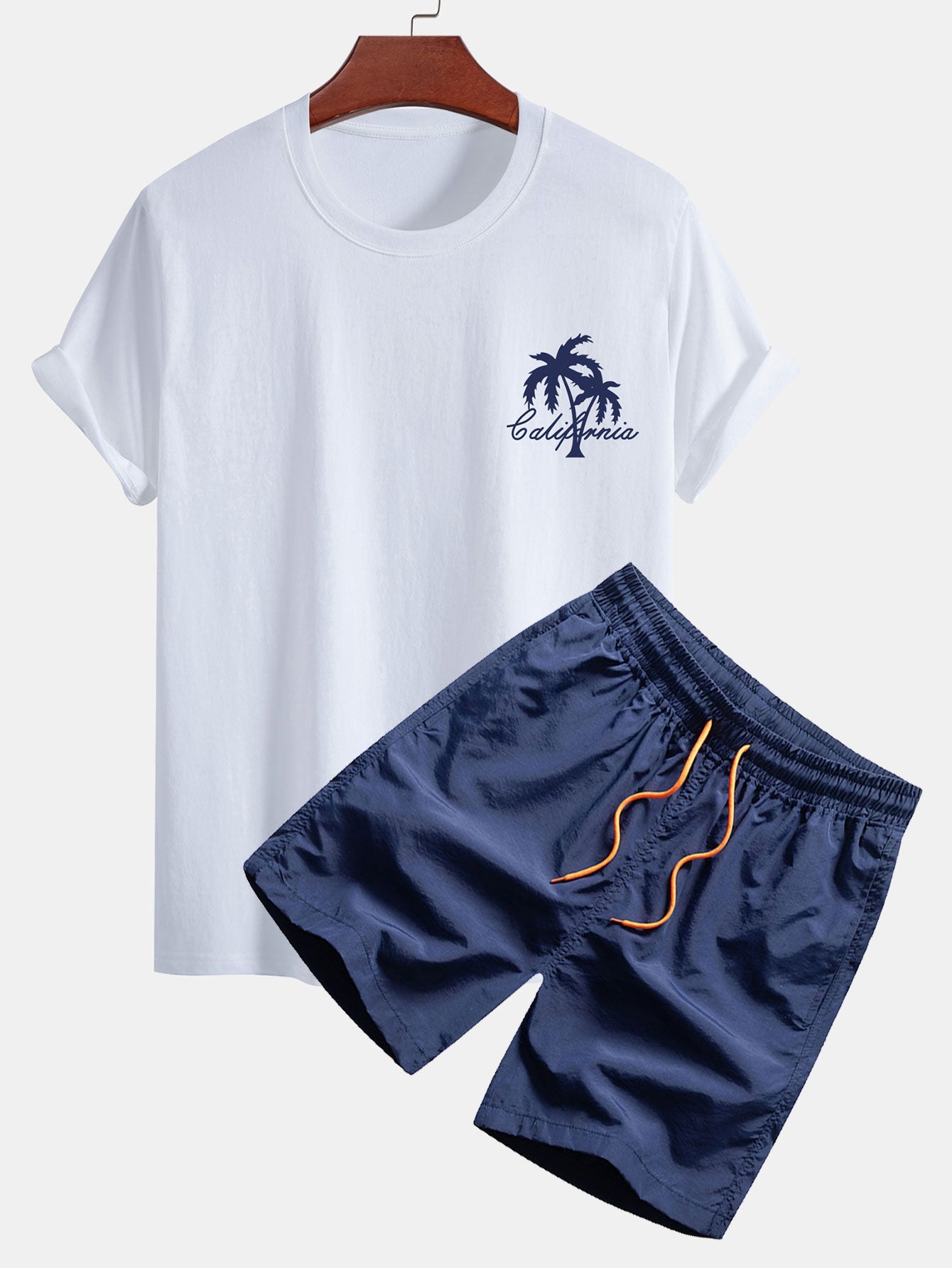 California Palm Tree Print Cotton T-Shirt & Swim Shorts