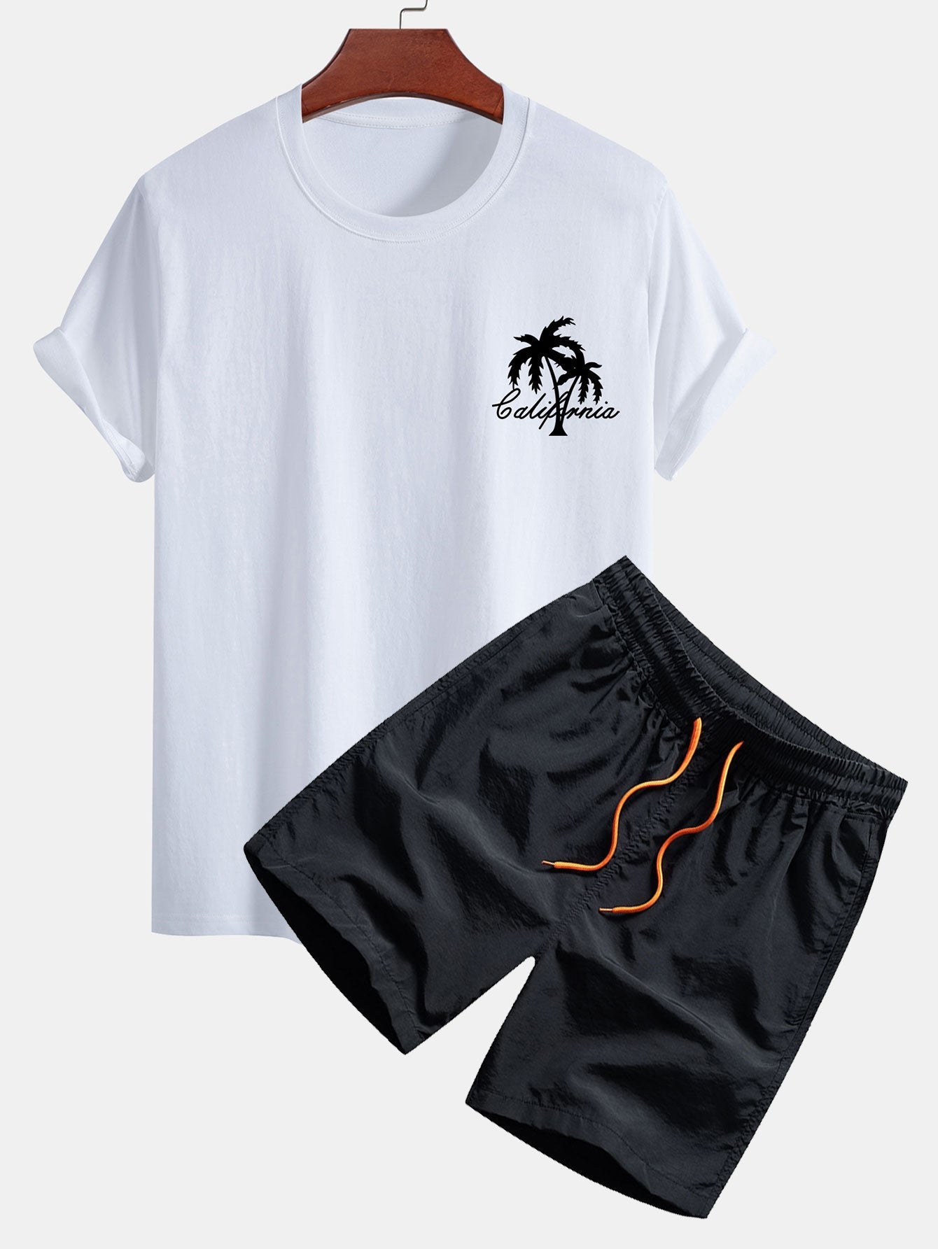 California Palm Tree Print Cotton T-Shirt & Swim Shorts