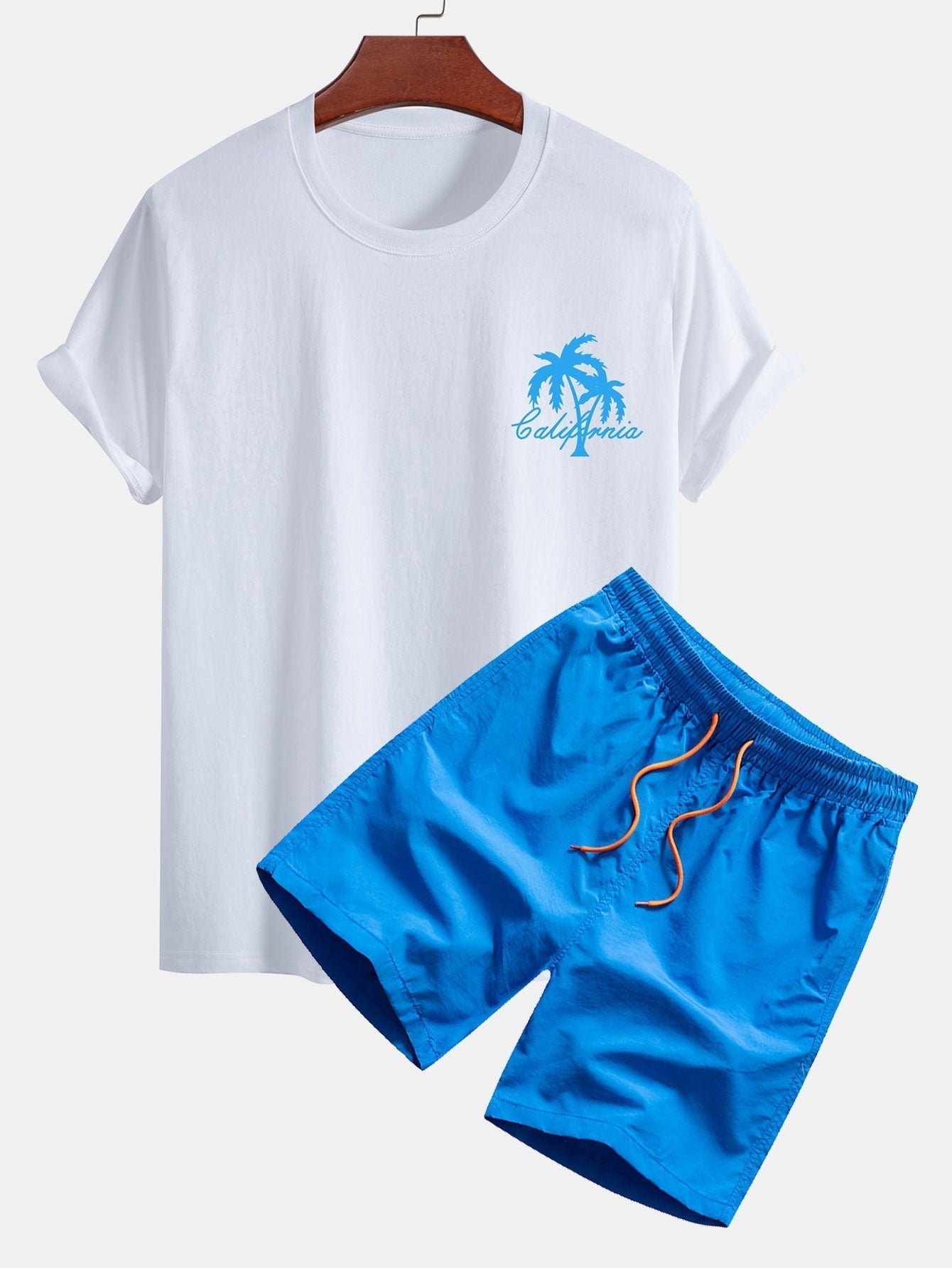 California Palm Tree Print Cotton T-Shirt & Swim Shorts