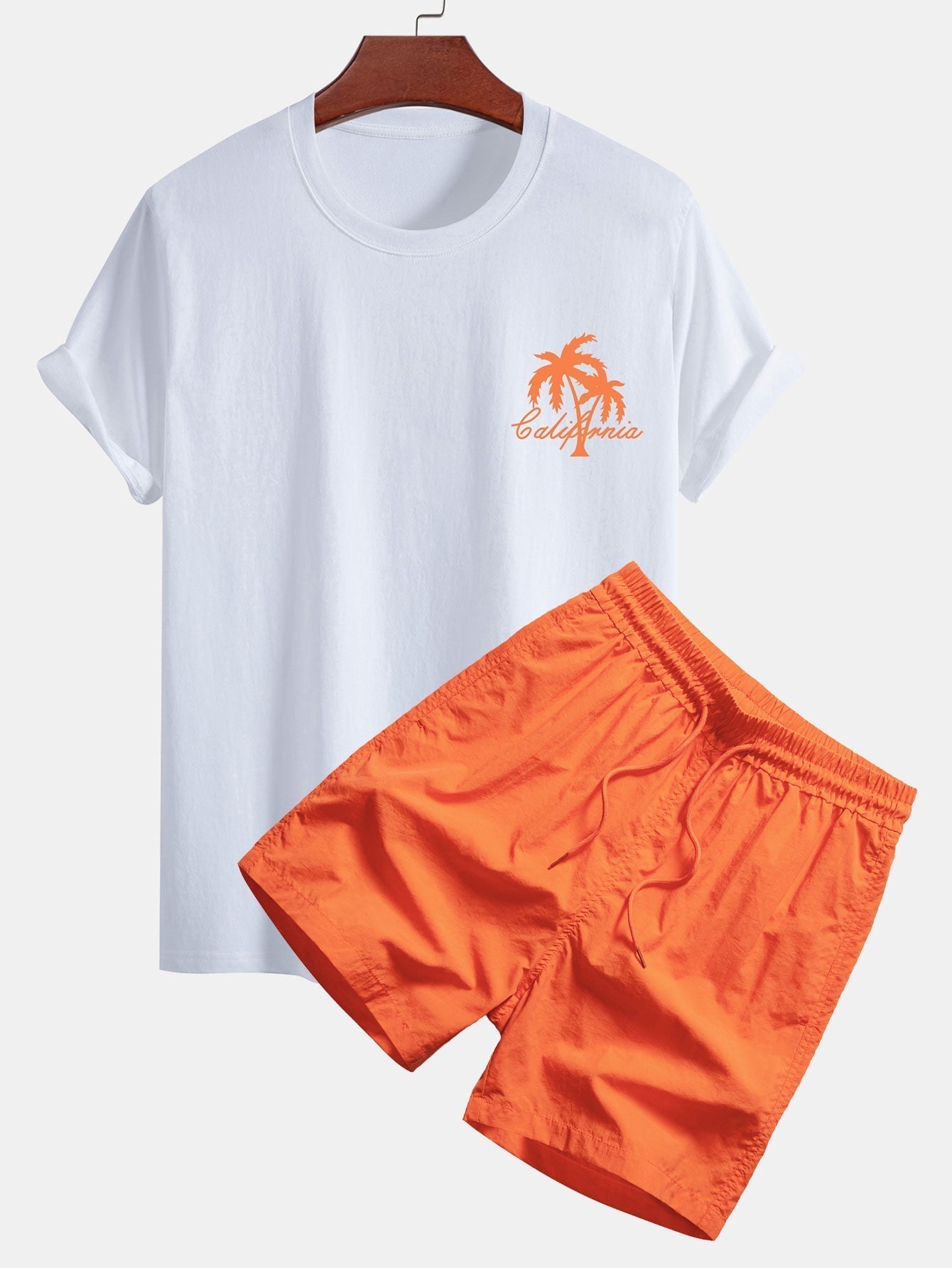 California Palm Tree Print Cotton T-Shirt & Swim Shorts