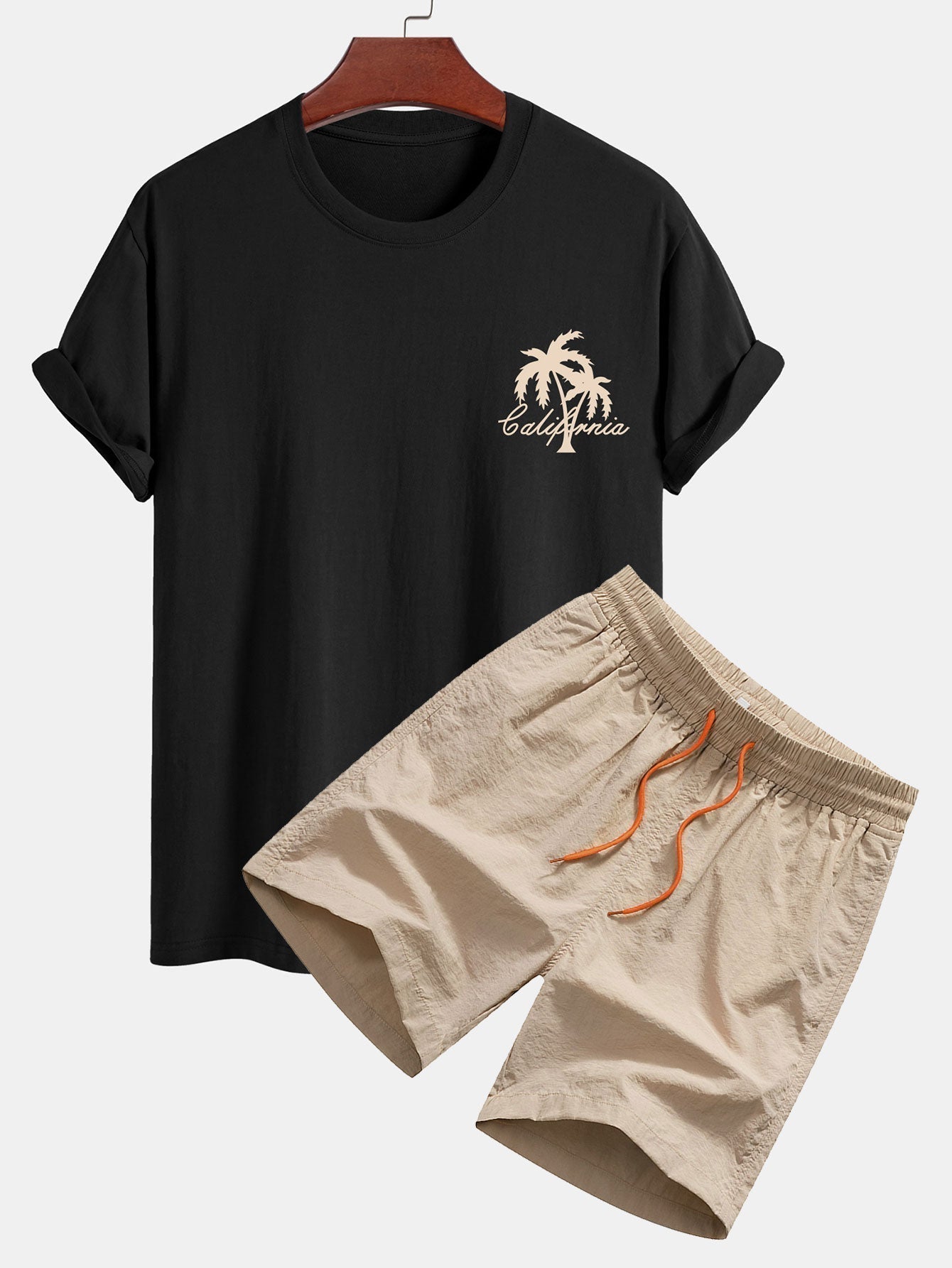 California Palm Tree Print Cotton T-Shirt & Swim Shorts