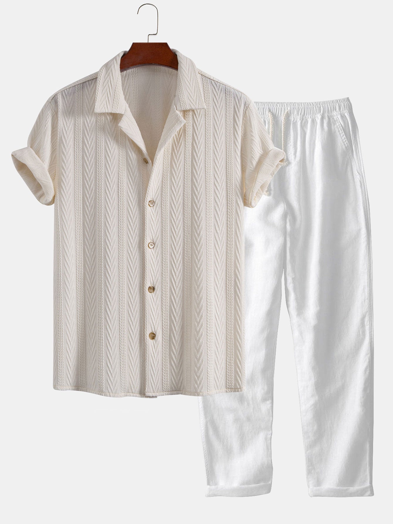 Texture Jacquard Cuban Shirt & Straight Leg Linen Pants
