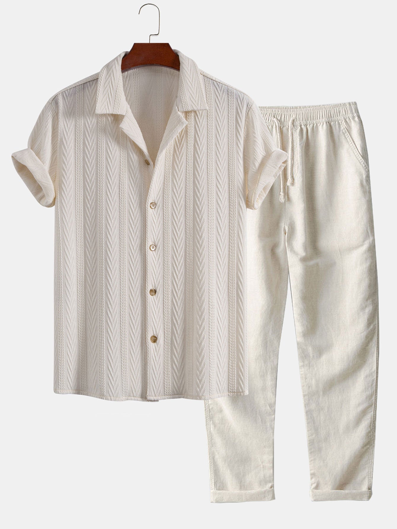 Texture Jacquard Cuban Shirt & Straight Leg Linen Pants