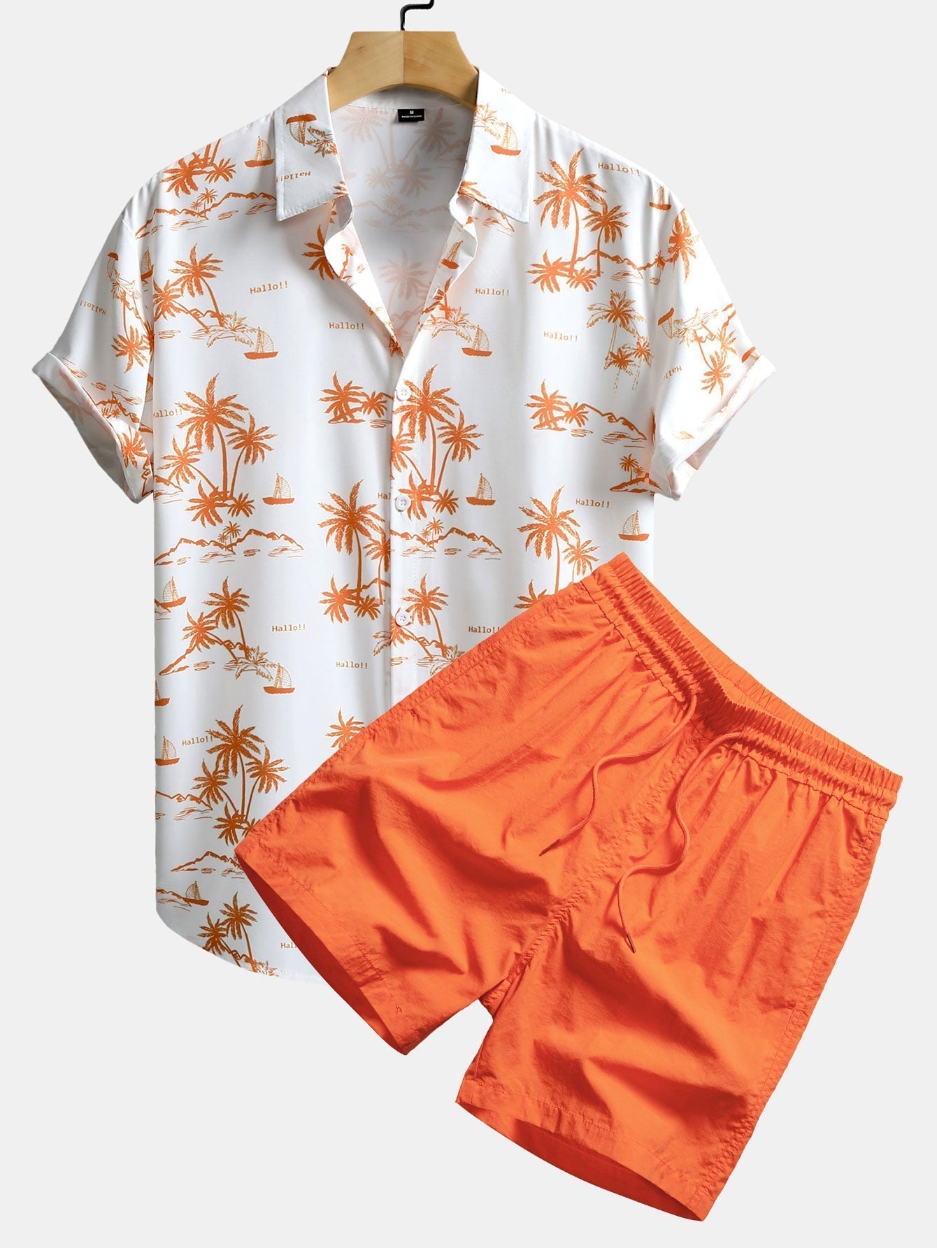 Palm Tree Print Button Up Shirt & Swim Shorts
