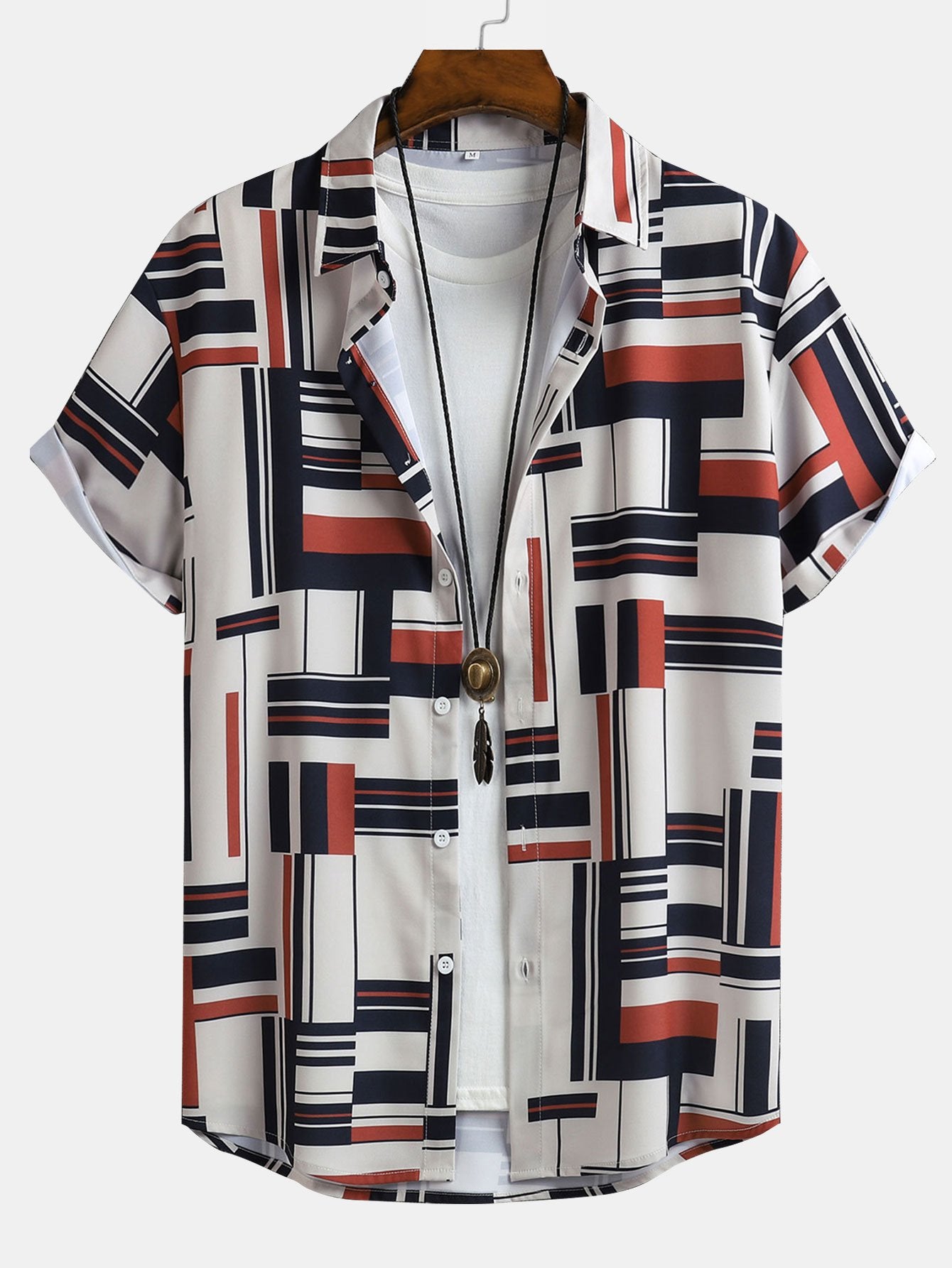 Geometry Print Button Up Shirt & Swim Shorts