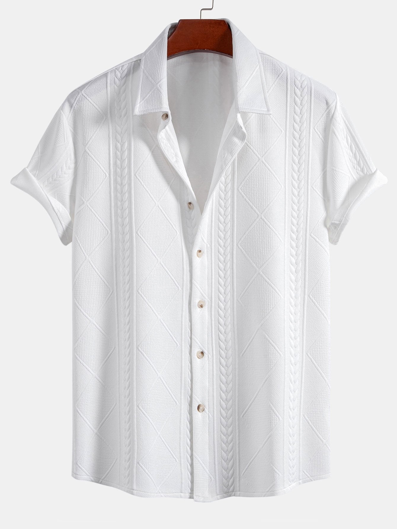 Geometric Jacquard Button Up Shirt & Shorts