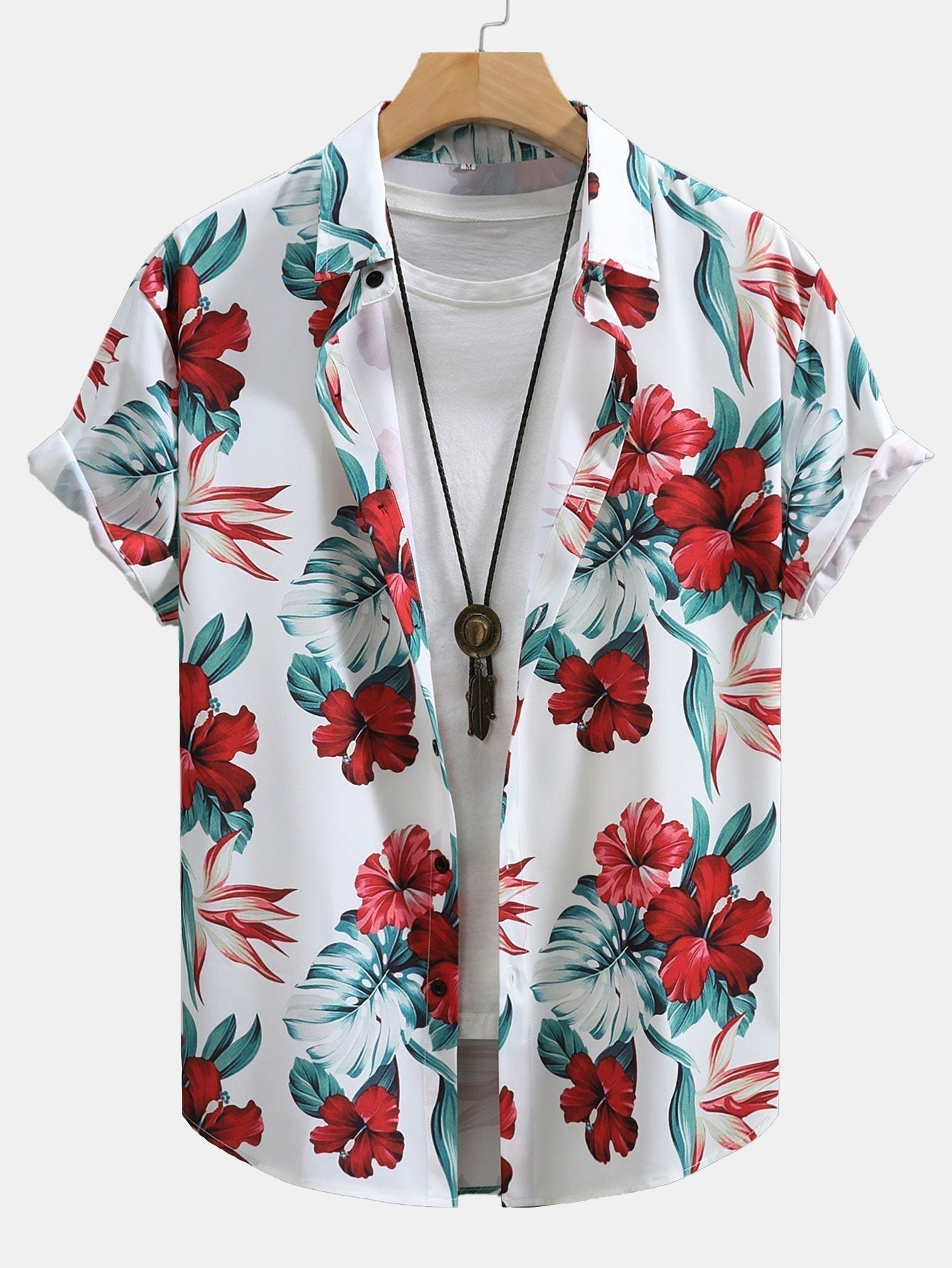Tropical Floral Print Button Up Shirt & Swim Shorts