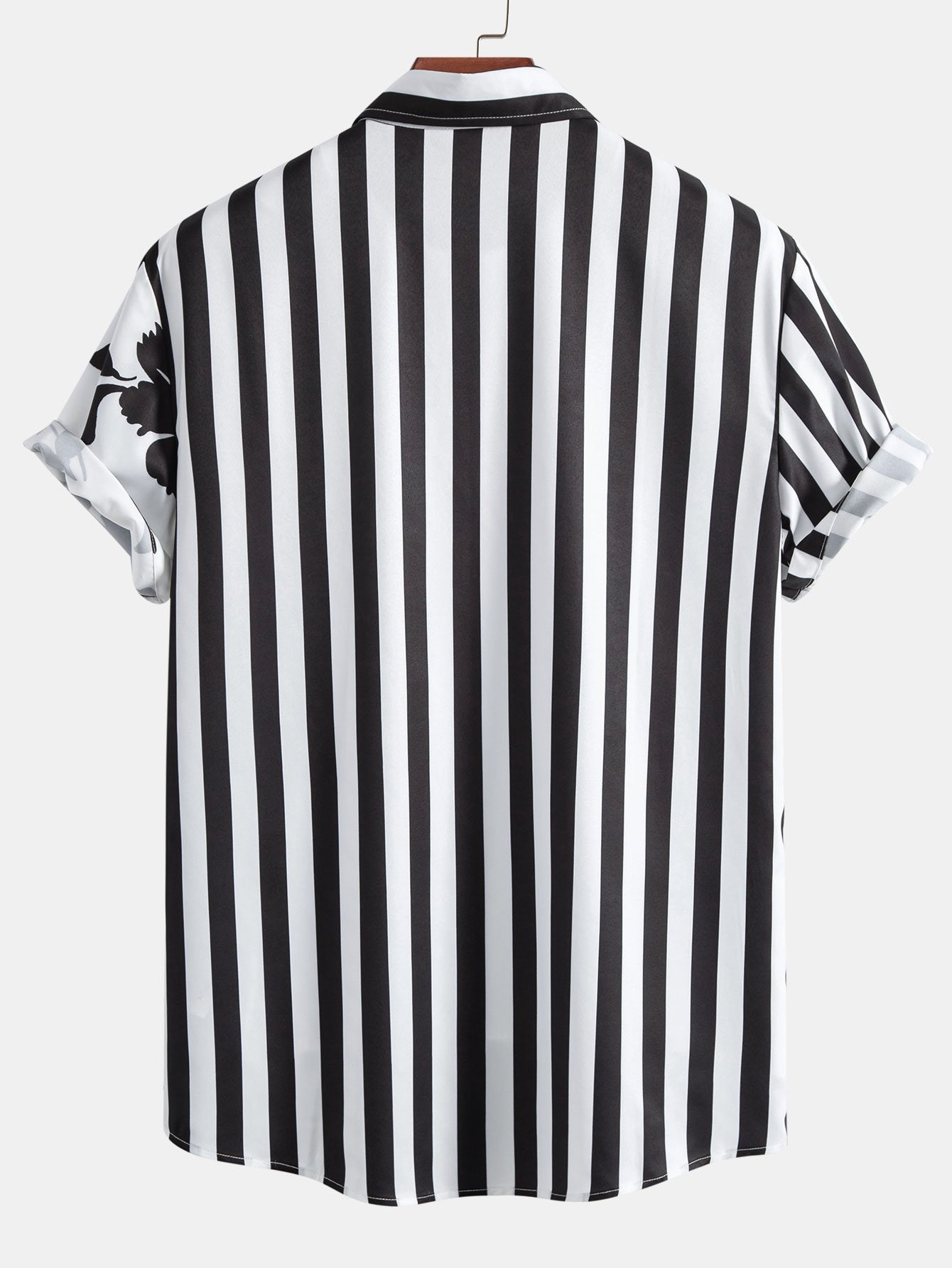 Floral Stripe Patchwork Print Button Up Shirt & Swim Shorts