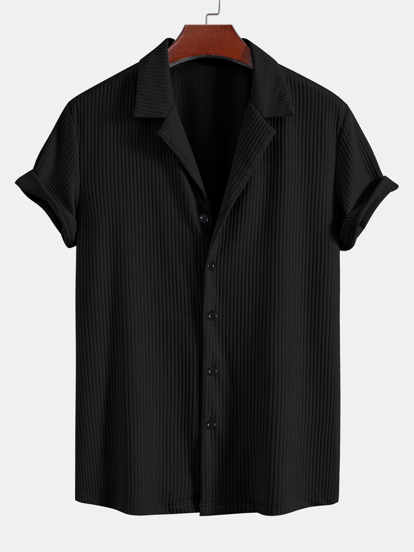 Muscle Fit Ribbed Deep Cuban Shirt & Drawstring Ribbed Shorts