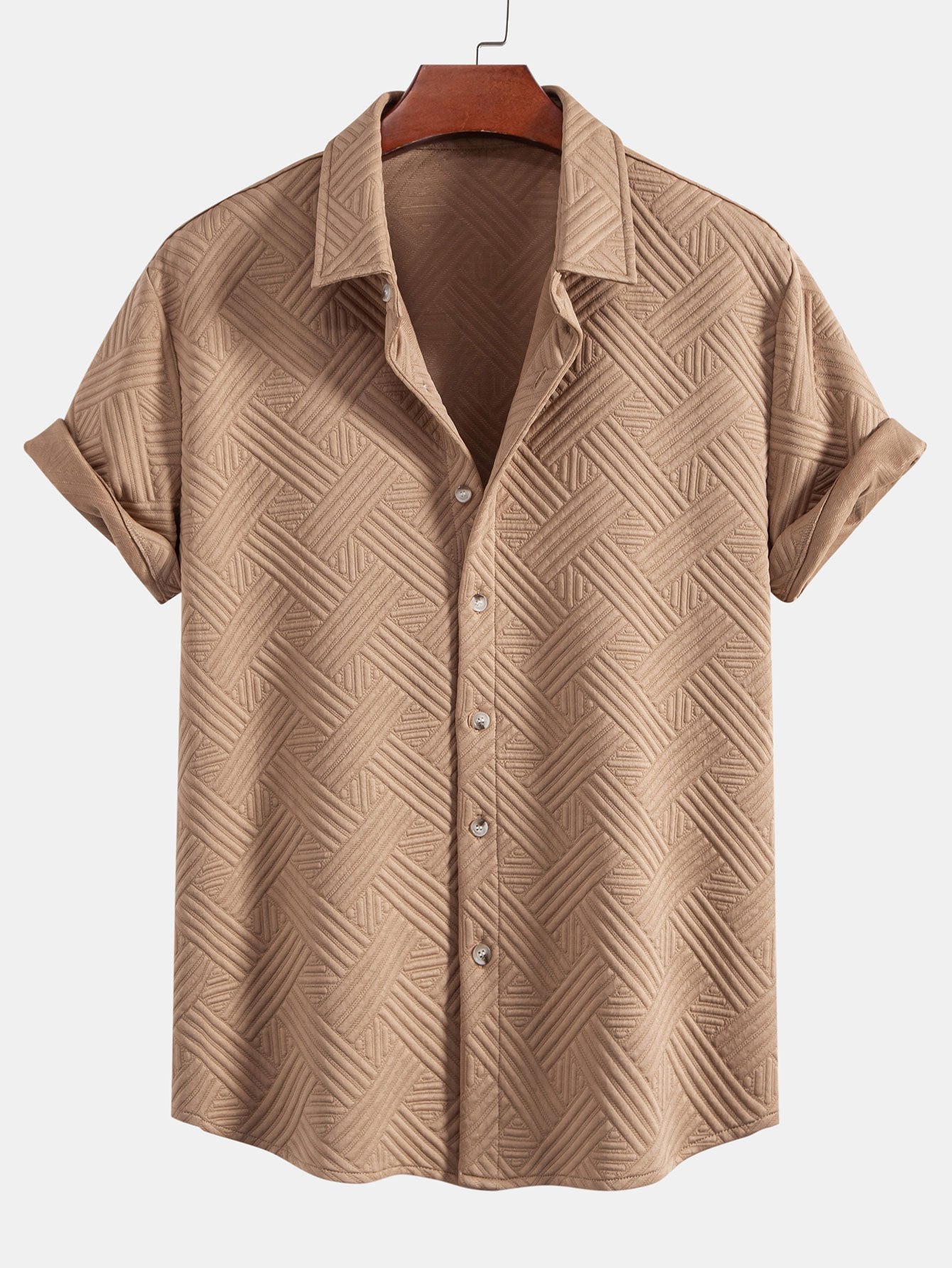 Texture Jacquard Button Up Shirt & Shorts