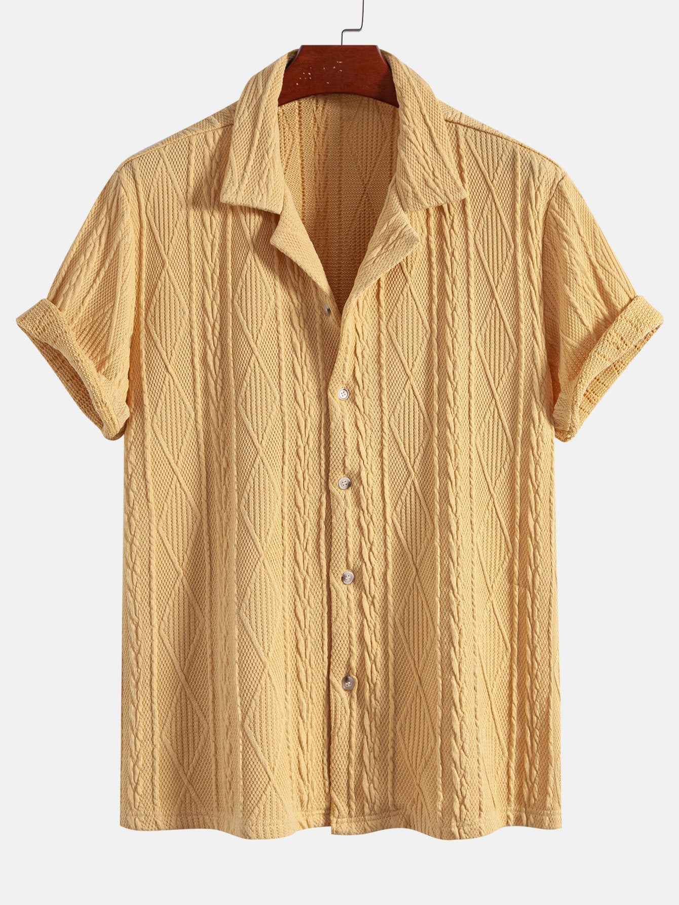 Knitted Geometric Textured Cuban Shirt & Man Mid Length Drawstring Swim Shorts