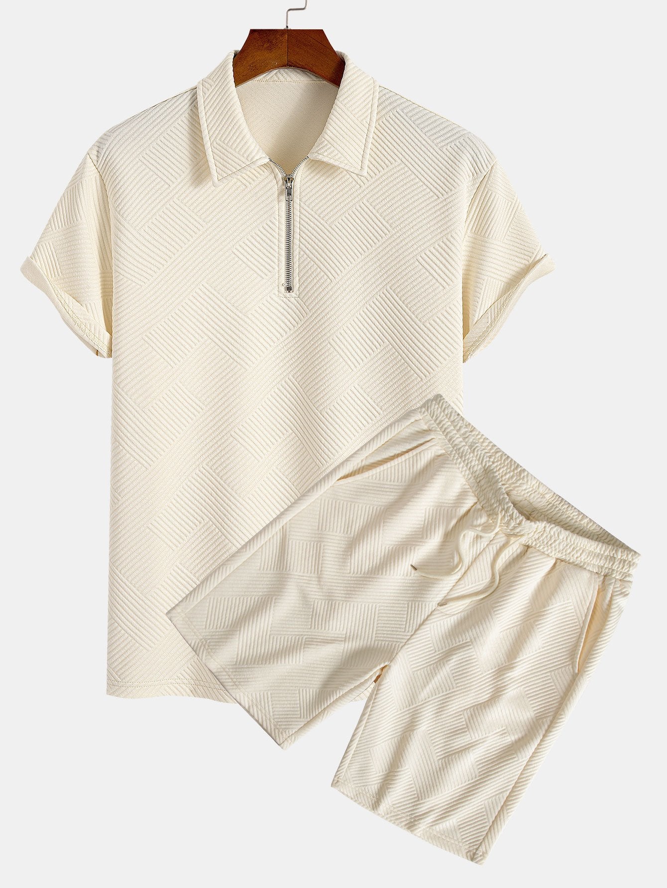 Stripe Jacquard Zip Up Polo & Shorts