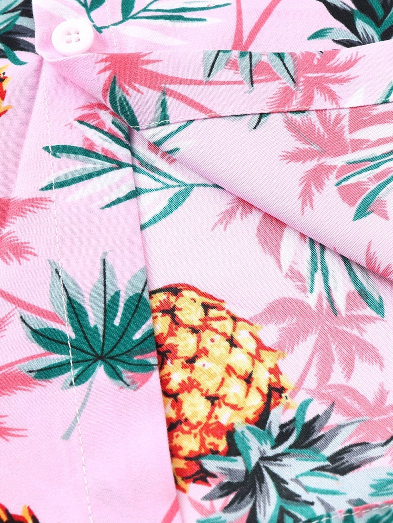 Pineapple Palm Tree Print Button Up Shirt & & Swim Shorts