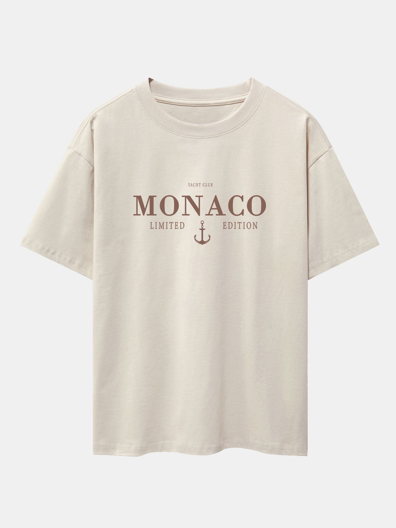 Monaco Slogan Print Drop Shoulder Oversize T-Shirt & Colorblock Corduroy Shorts