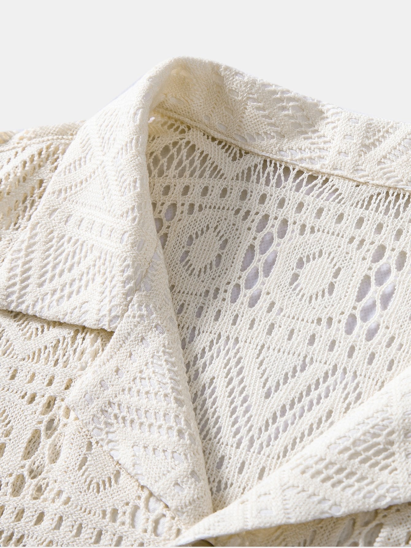 Short Sleeve Geometry Textured Cuban Shirt & Linen Cotton Blend Cropped Pants