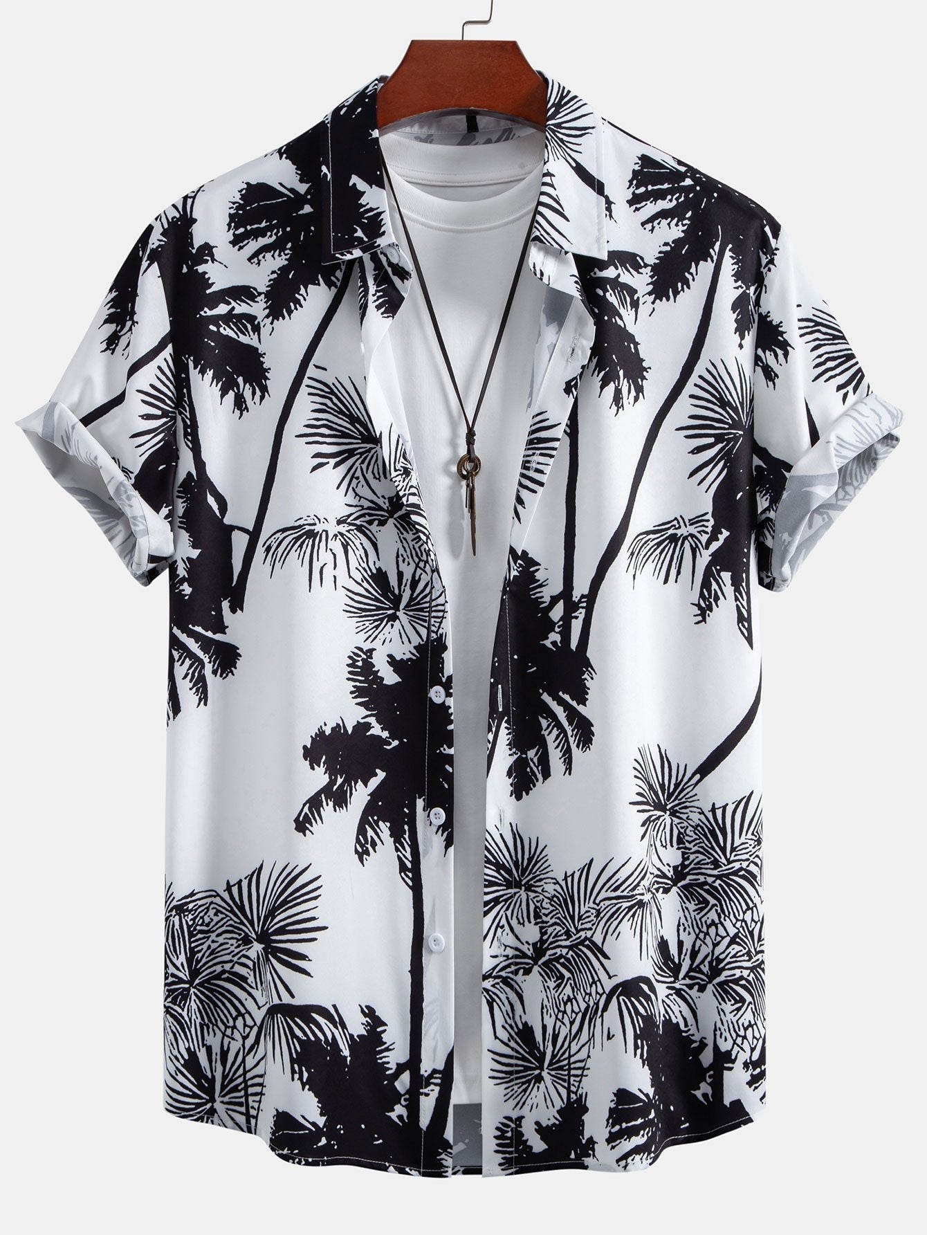 Palm Trees Print Button Up Shirt & Striped Swim Shorts