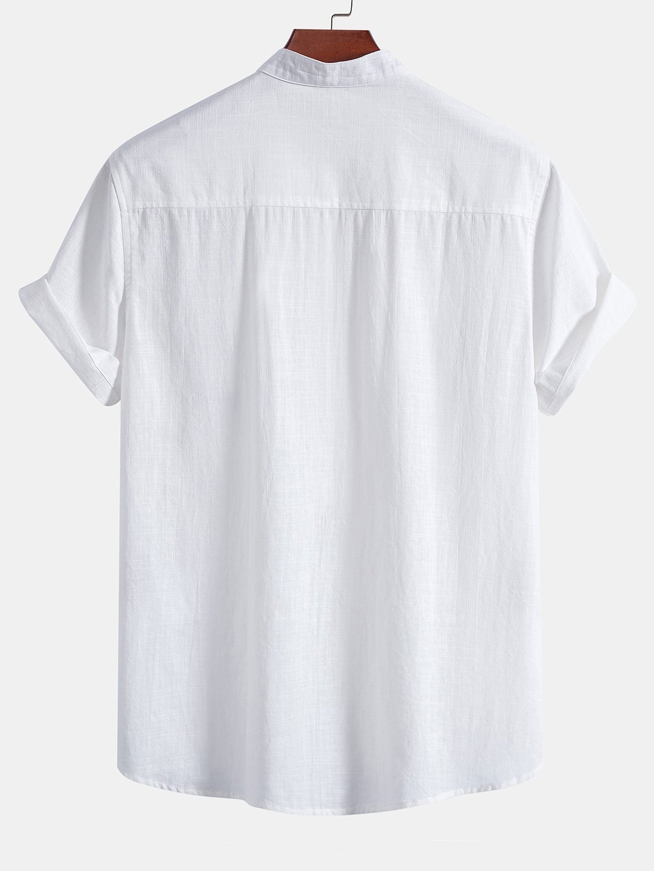 Linen Look Cotton Stand Collar Shirt & Straight Leg Linen Cotton Blend Pants